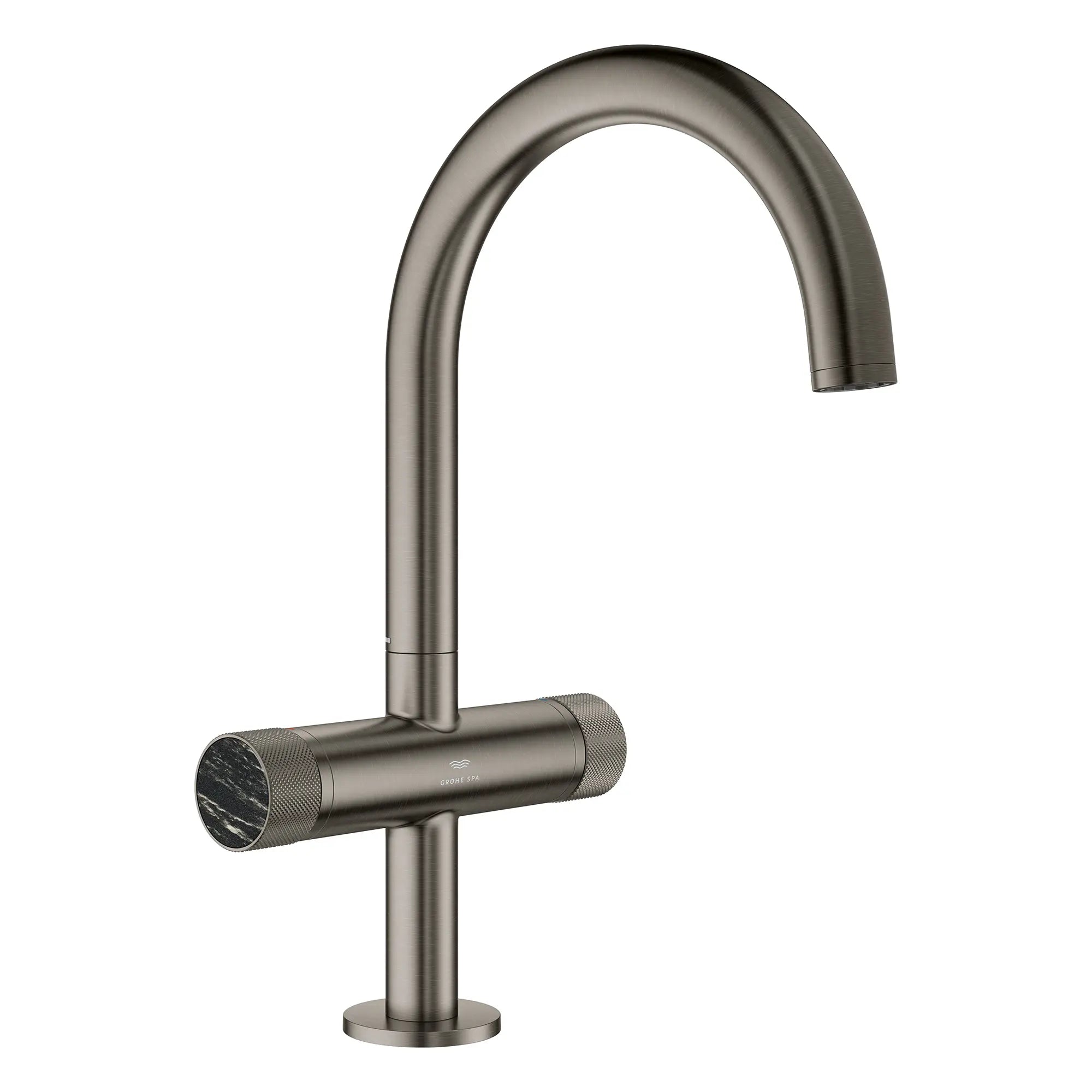 Atrio Private Collection Single Hole 8-Inch Widespread 2-Handle L-Size Bathroom Faucet with Knob Handles, 1.2 GPM (4.5 L/min) // BRUSHED HARD GRAPHITE // 265880_Atrio_PC_SiloRight_105337AL00_48457_0001_July2025_0_CDNwebp.webp