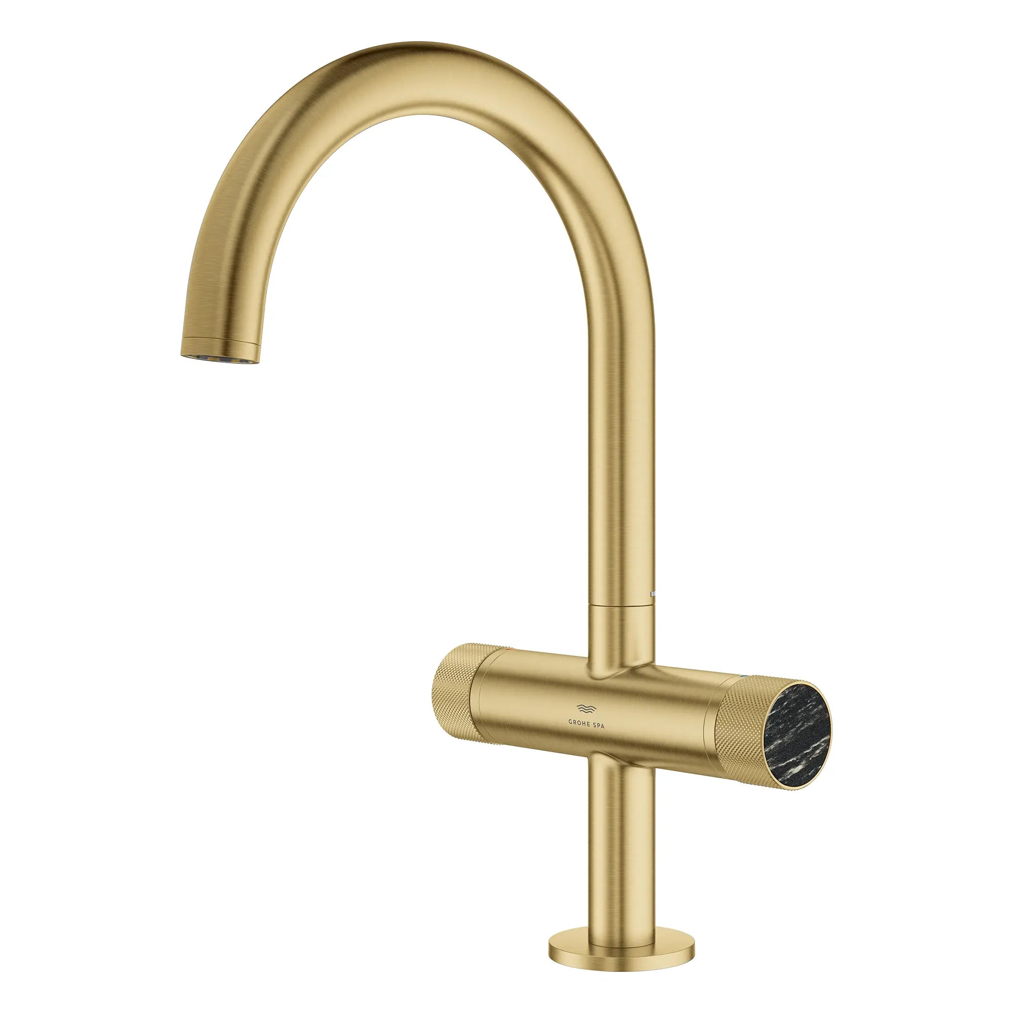 Atrio Private Collection Single Hole 8-Inch Widespread 2-Handle L-Size Bathroom Faucet with Knob Handles, 1.2 GPM (4.5 L/min) // BRUSHED COOL SUNRISE // 266004_Atrio_PC_SiloLeft_105337GN00_48457_0001_July2025_0_CDNwebp.webp