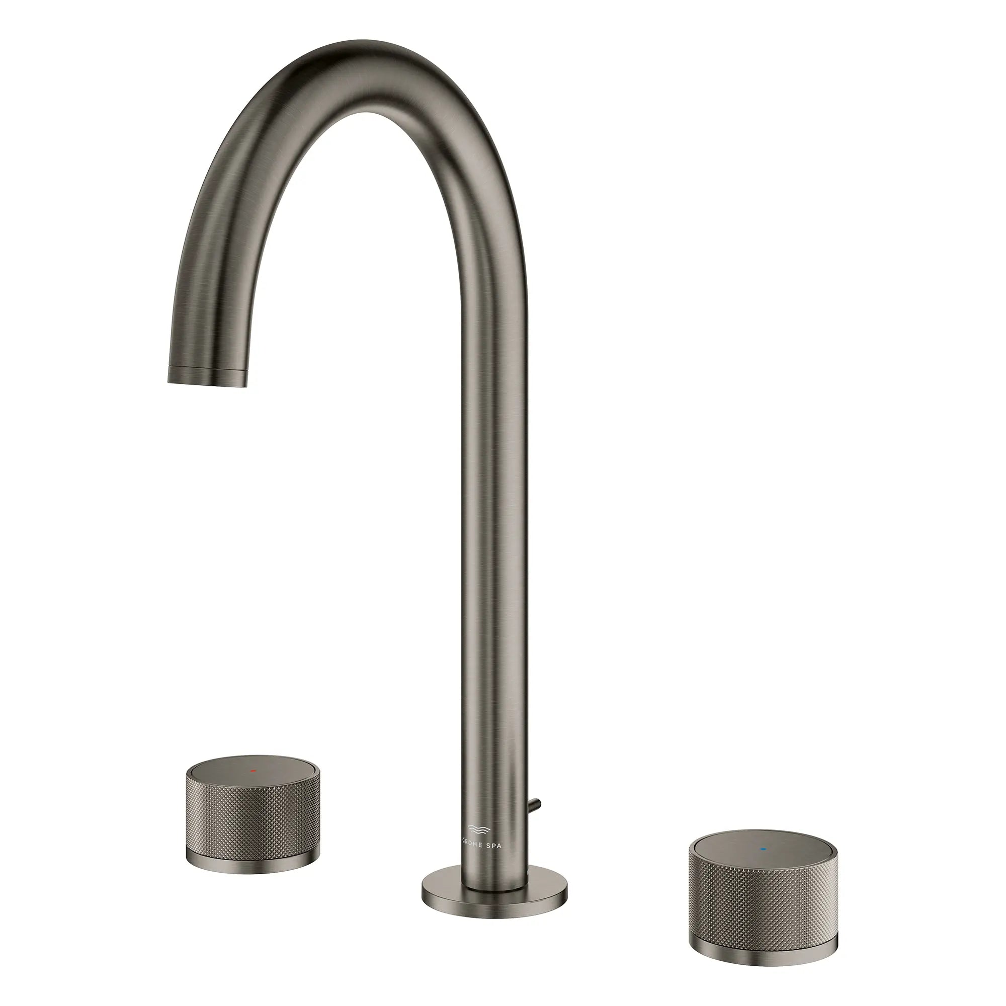 Atrio Private Collection 8-inch Widespread 2-Handle M-Size Bathroom Faucet with Knob Handles, 1.2 GPM (4.5 L/min) // BRUSHED HARD GRAPHITE // 266116_Atrio_PC_SiloLeft_105339AL0_0001_July2025_0_CDNwebp.webp
