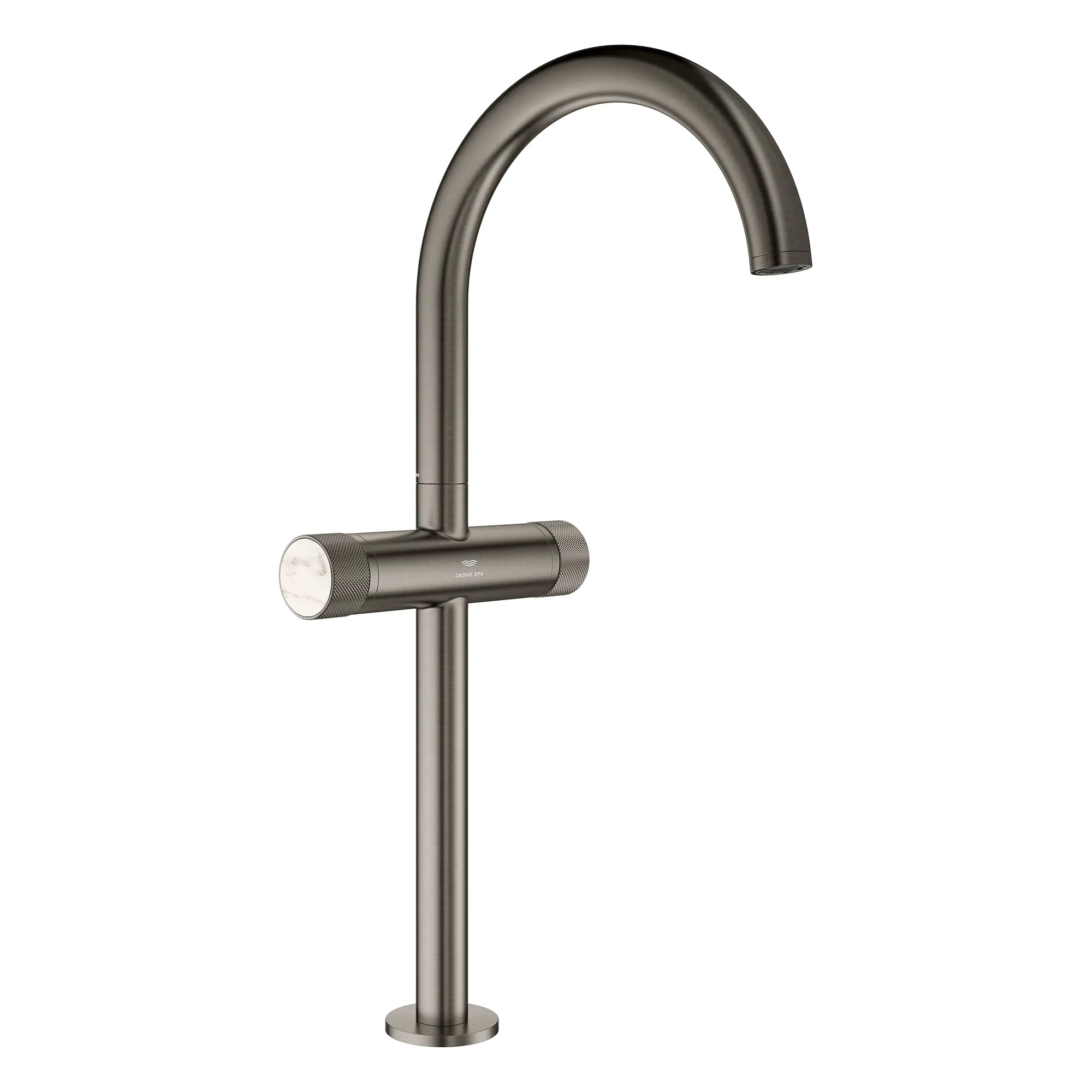 Atrio Private Collection Single Hole Two-Handle Vessel Sink Faucet with Knob Handles, 1.2 GPM (4.5 L/min) // BRUSHED HARD GRAPHITE // 266199_Atrio_PC_SiloRight_105342AL00_48456_0001_July2025_0_CDNwebp.webp