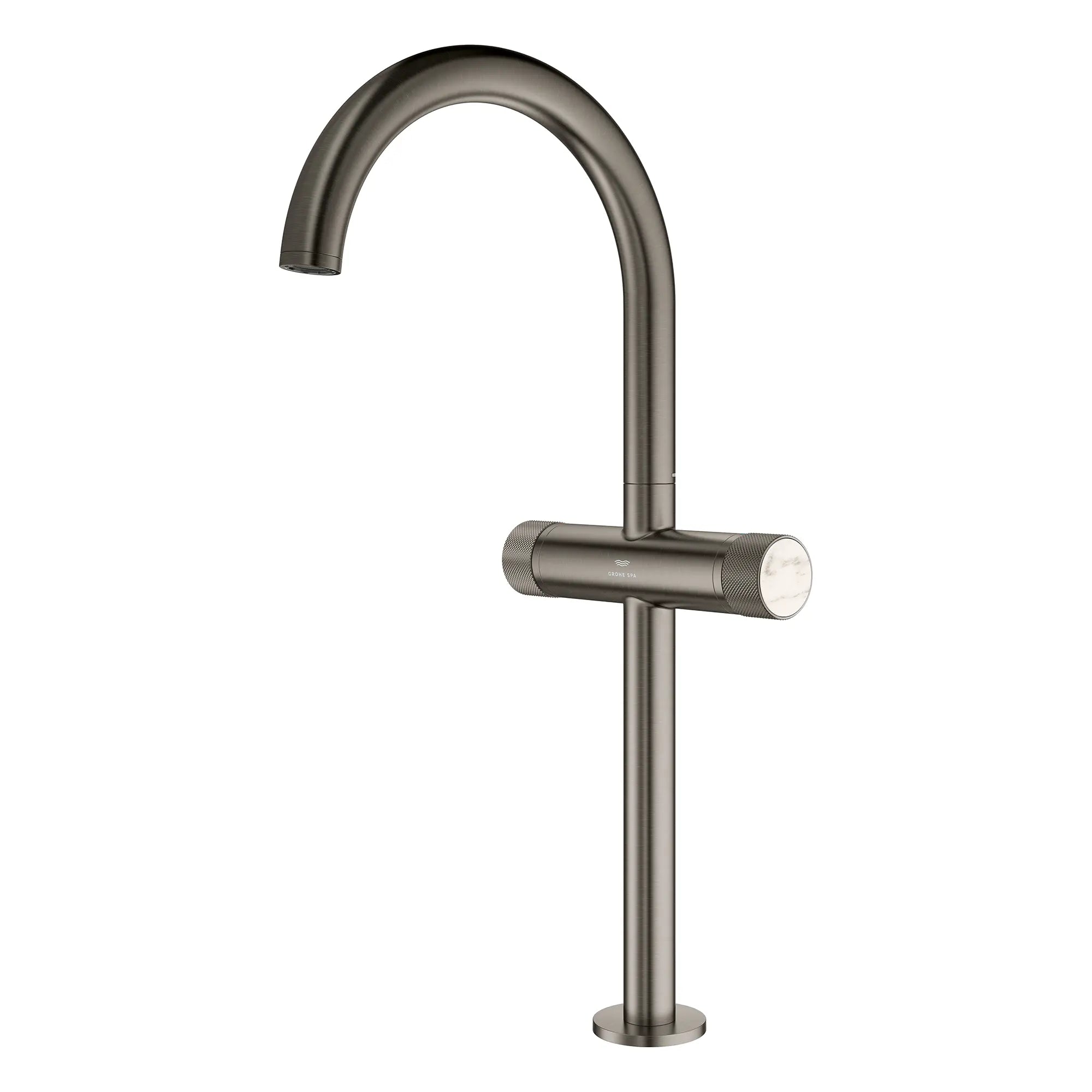 Atrio Private Collection Single Hole Two-Handle Vessel Sink Faucet with Knob Handles, 1.2 GPM (4.5 L/min) // BRUSHED HARD GRAPHITE // 266206_Atrio_PC_SiloLeft_105342AL00_48456_0001_July2025_0_CDNwebp.webp