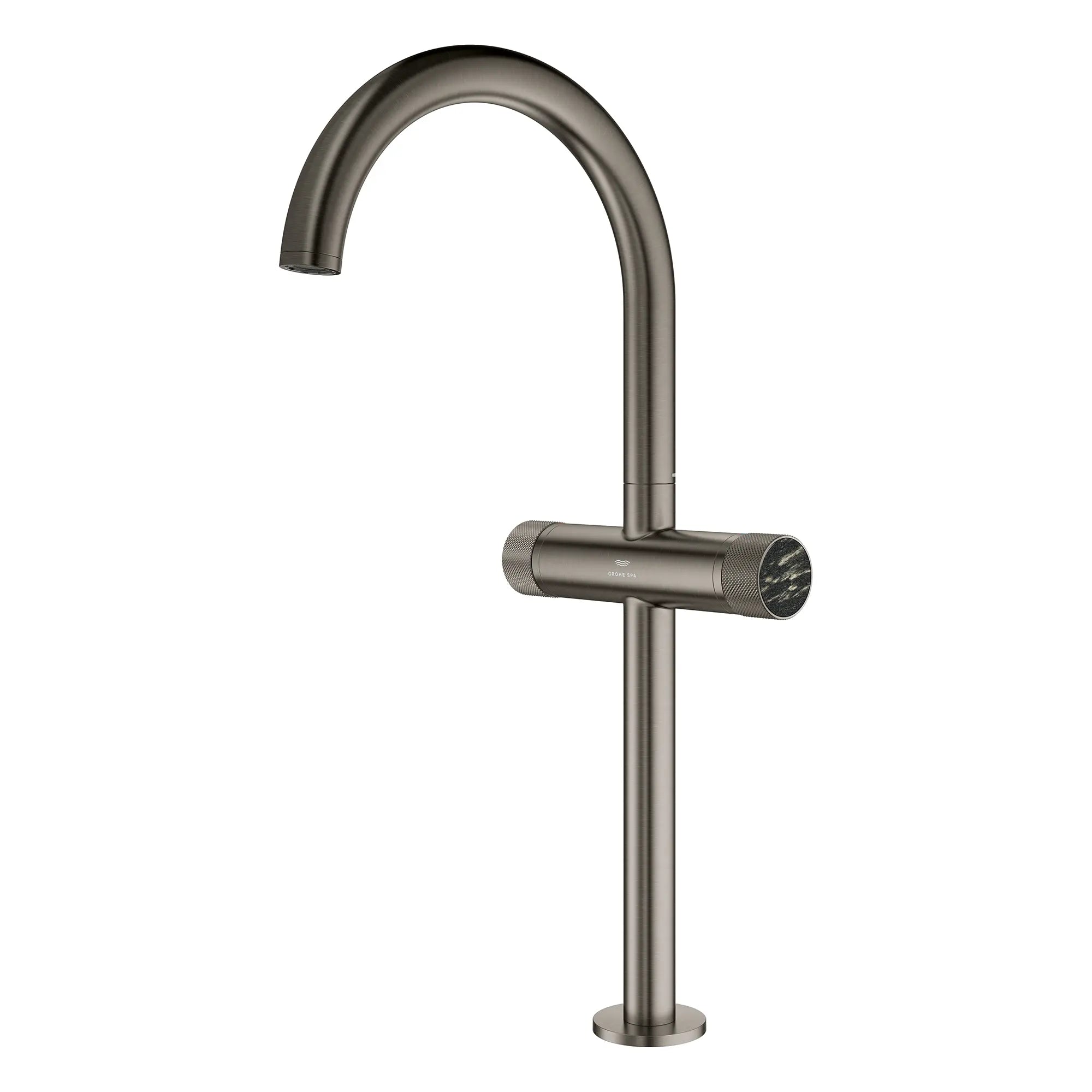 Atrio Private Collection Single Hole Two-Handle Vessel Sink Faucet with Knob Handles, 1.2 GPM (4.5 L/min) // BRUSHED HARD GRAPHITE // 266209_Atrio_PC_SiloLeft_105342AL00_48457_0001_July2025_0_CDNwebp.webp
