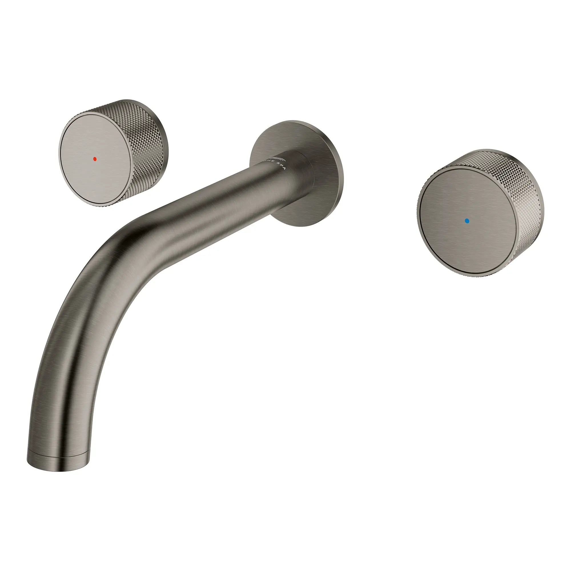 Atrio Private Collection 2-Handle Wall Mount Faucet, Knob Handles, 1.2 GPM (4.5L.min) // BRUSHED HARD GRAPHITE // 266271_Atrio_PC_SiloLeft_105364AL00_0001_July2025_0_CDNwebp.webp