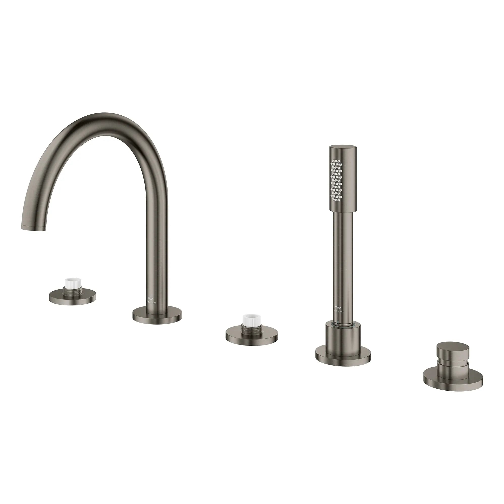 Atrio 5-Hole 2-Handle Deck Mount Roman Tub Faucet without Handles with 1.75 GPM Hand Shower // BRUSHED HARD GRAPHITE // 266627_Atrio_PC_SiloLeft_25274AL00_0001_July2025_0_CDNwebp.webp