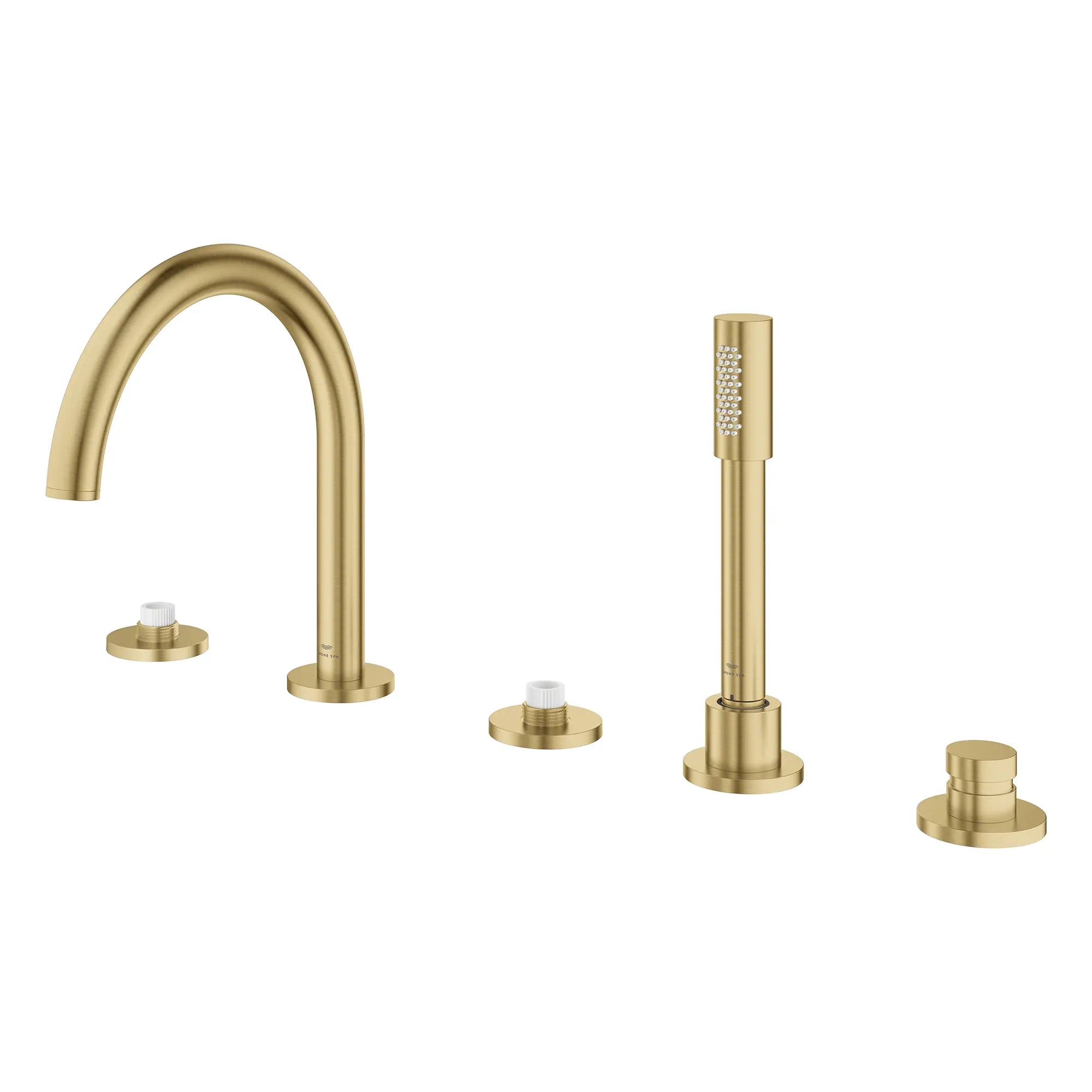 Atrio 5-Hole 2-Handle Deck Mount Roman Tub Faucet without Handles with 1.75 GPM Hand Shower // BRUSHED COOL SUNRISE // 266674_Atrio_PC_SiloLeft_25274GN00_0001_July2025_0_CDNwebp.webp