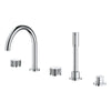 [1053500000] Atrio Private Collection 5-Hole 2-Handle Deckmount Tub Filler with Knob Handles with 1.75 GPM Hand Shower - Hard Graphite