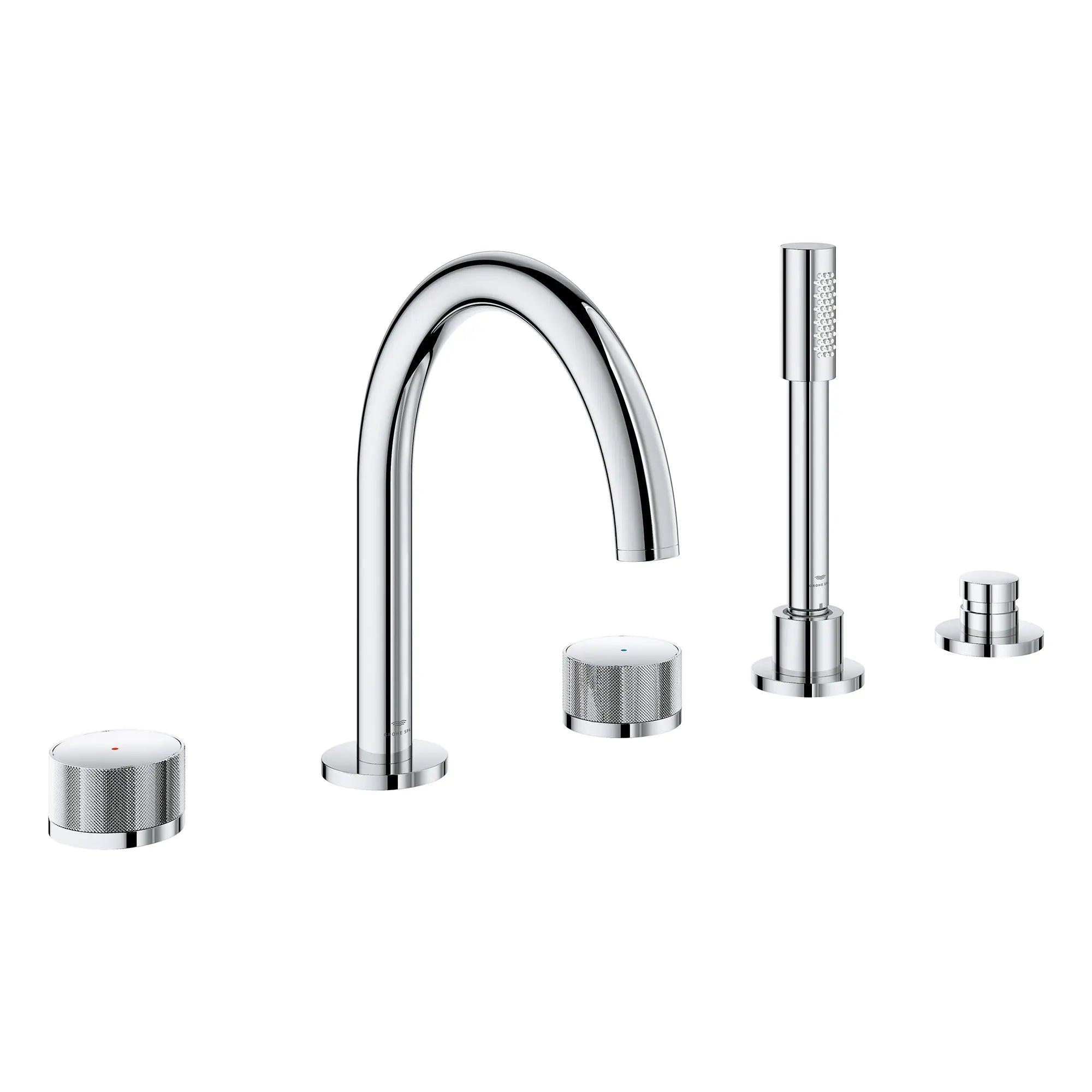 Atrio Private Collection 5-Hole 2-Handle Deckmount Tub Filler with Knob Handles with 1.75 GPM Hand Shower // GROHE STARLIGHT CHROME // 266681_Atrio_PC_SiloRight_1053500000_0001_July2025_0_CDNwebp.webp