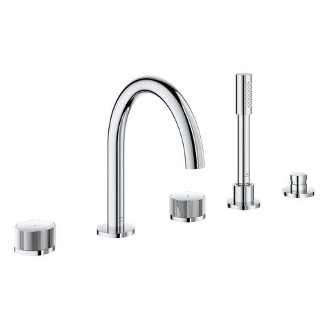Atrio Private Collection 5-Hole 2-Handle Deckmount Tub Filler with Knob Handles with 1.75 GPM Hand Shower - GROHE StarLight Chrome
