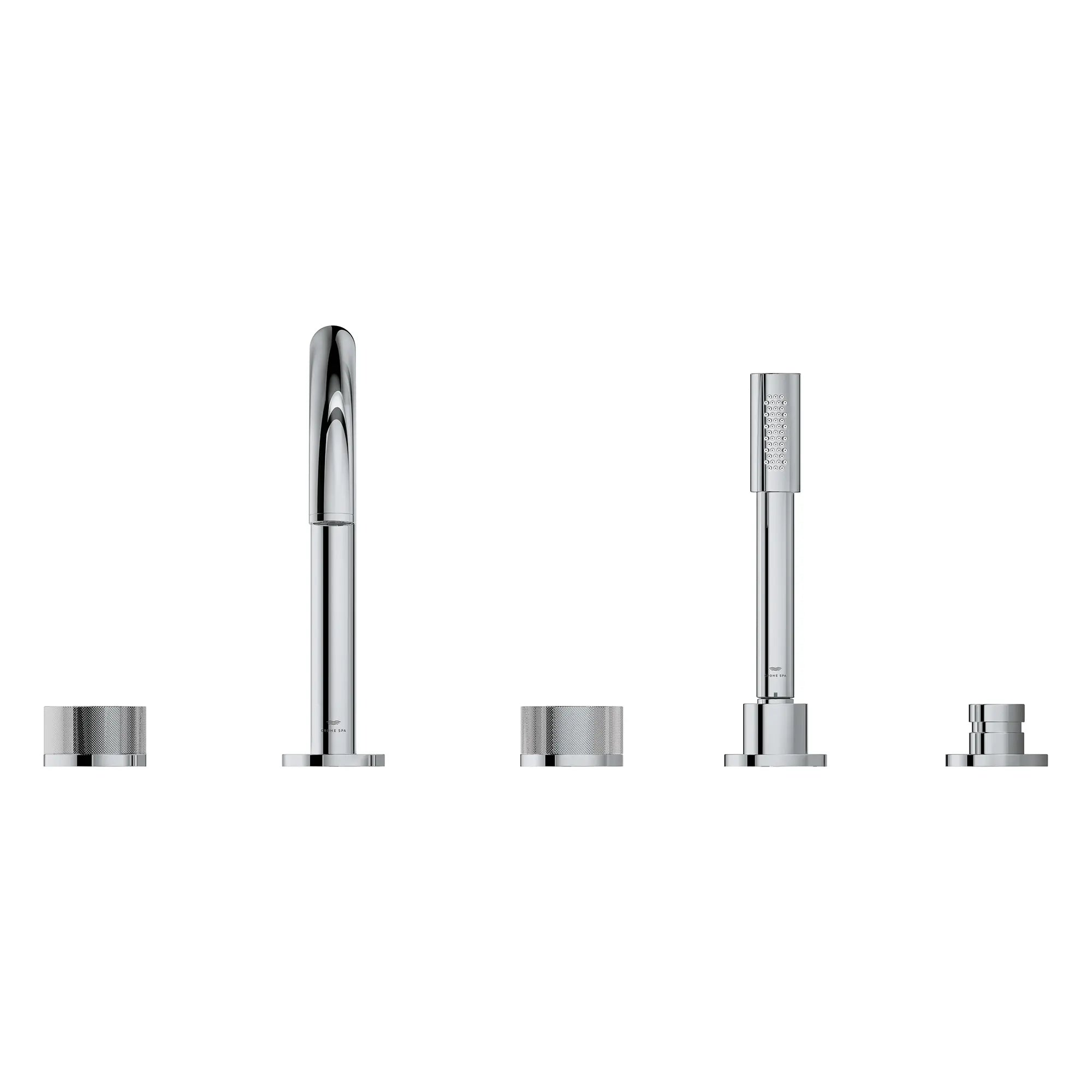 Atrio Private Collection 5-Hole 2-Handle Deckmount Tub Filler with Knob Handles with 1.75 GPM Hand Shower // GROHE STARLIGHT CHROME // 266682_Atrio_PC_SiloFront_1053500000_0001_July2025_0_CDNwebp.webp