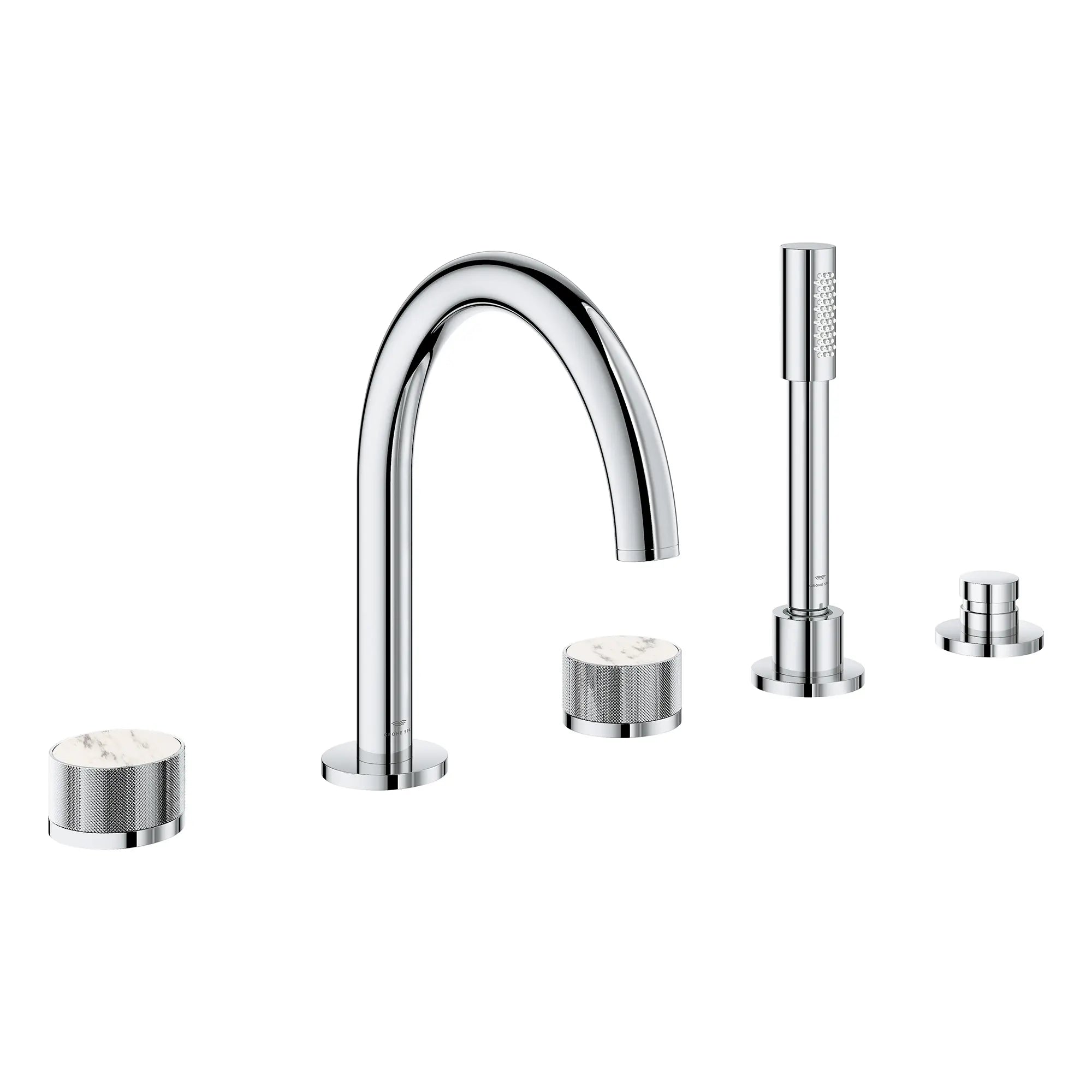 Atrio Private Collection 5-Hole 2-Handle Deckmount Tub Filler with Knob Handles with 1.75 GPM Hand Shower // GROHE STARLIGHT CHROME // 266688_Atrio_PC_SiloRight_1053500000_46462_0001_July2025_0_CDNwebp.webp