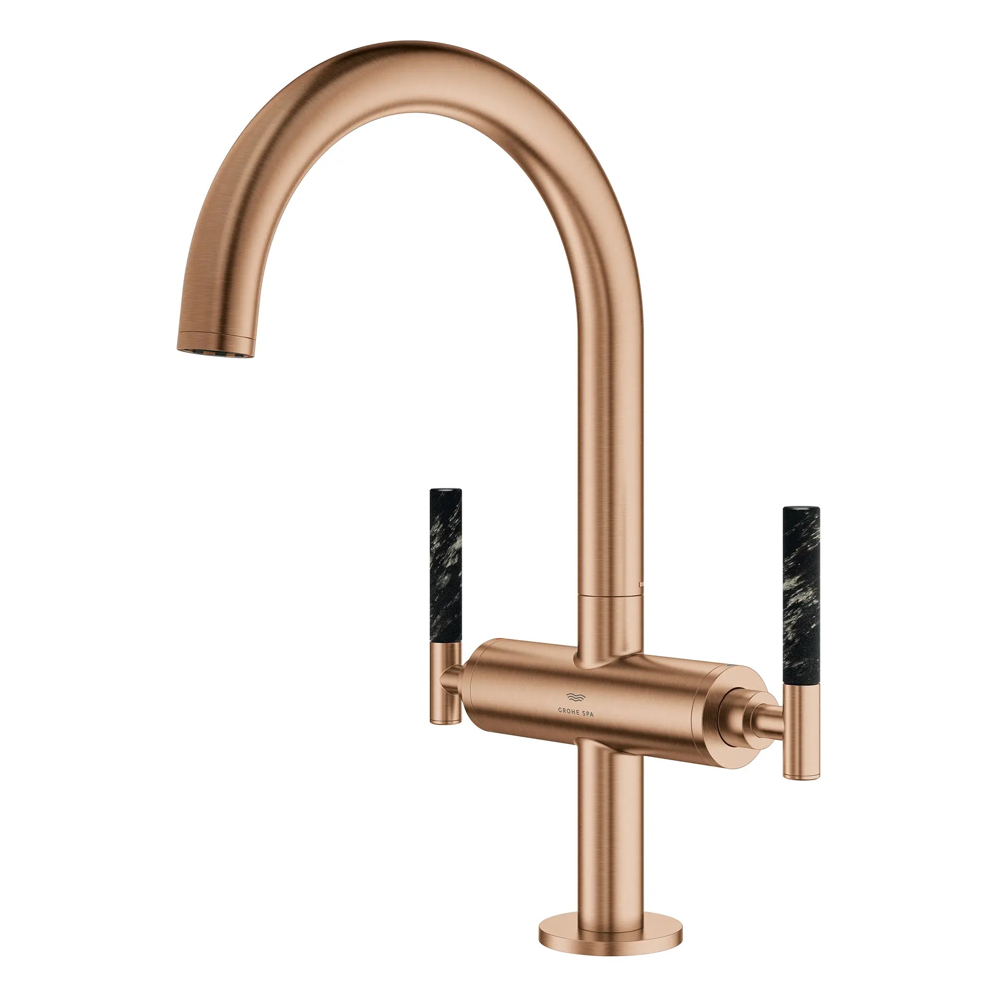 Atrio Single Hole Two-Handle L-Size Bathroom Faucet without Handles, 1.2 GPM (4.5 L/min) // BRUSHED WARM SUNSET // 269199_Atrio_PC_SiloLeft_21146DL00_48459DL0_August2025_0_CDNwebp.webp