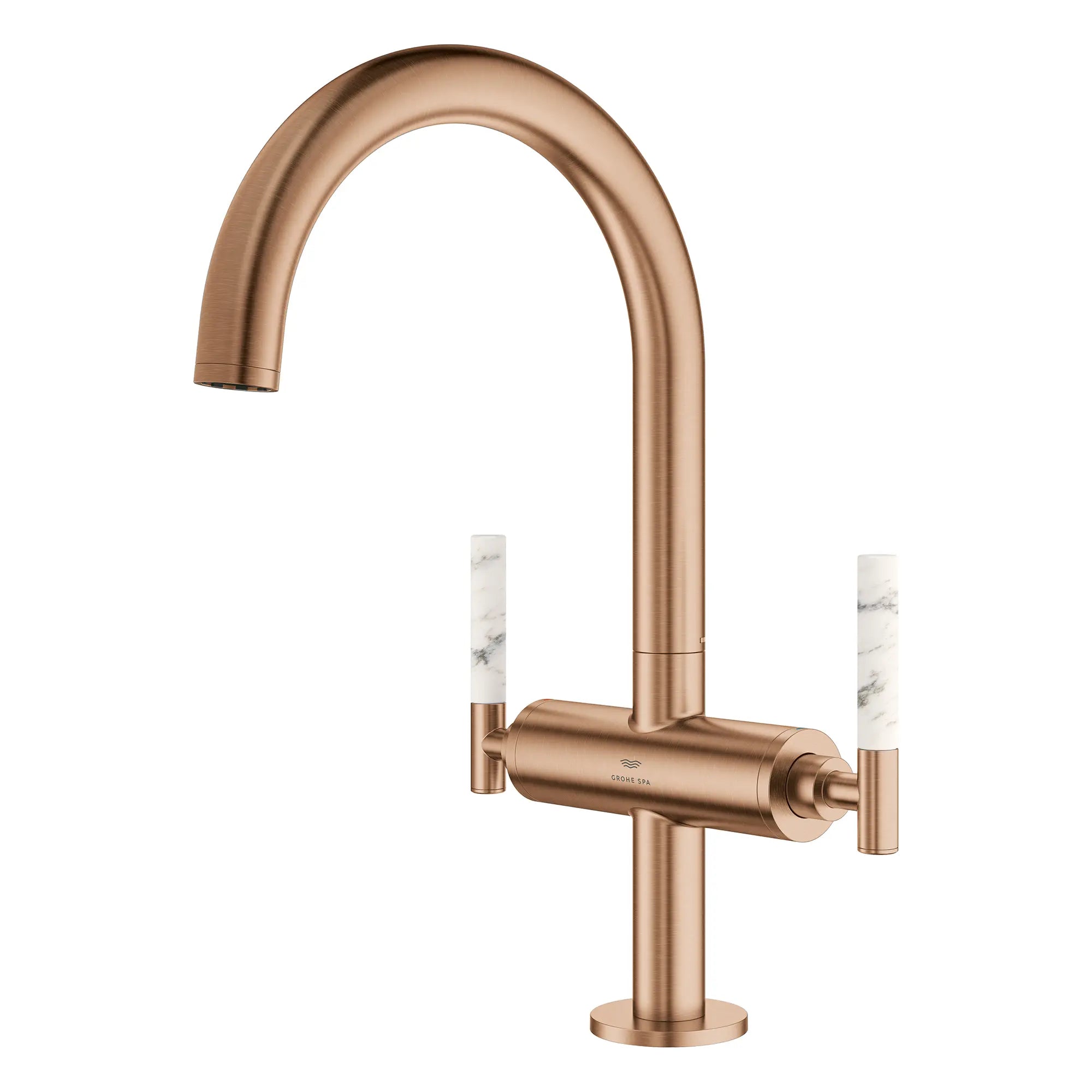 Atrio Single Hole Two-Handle L-Size Bathroom Faucet without Handles, 1.2 GPM (4.5 L/min) // BRUSHED WARM SUNSET // 269220_Atrio_PC_SiloLeft_21146DL00_48458DL0_August2025_0_CDNwebp.webp