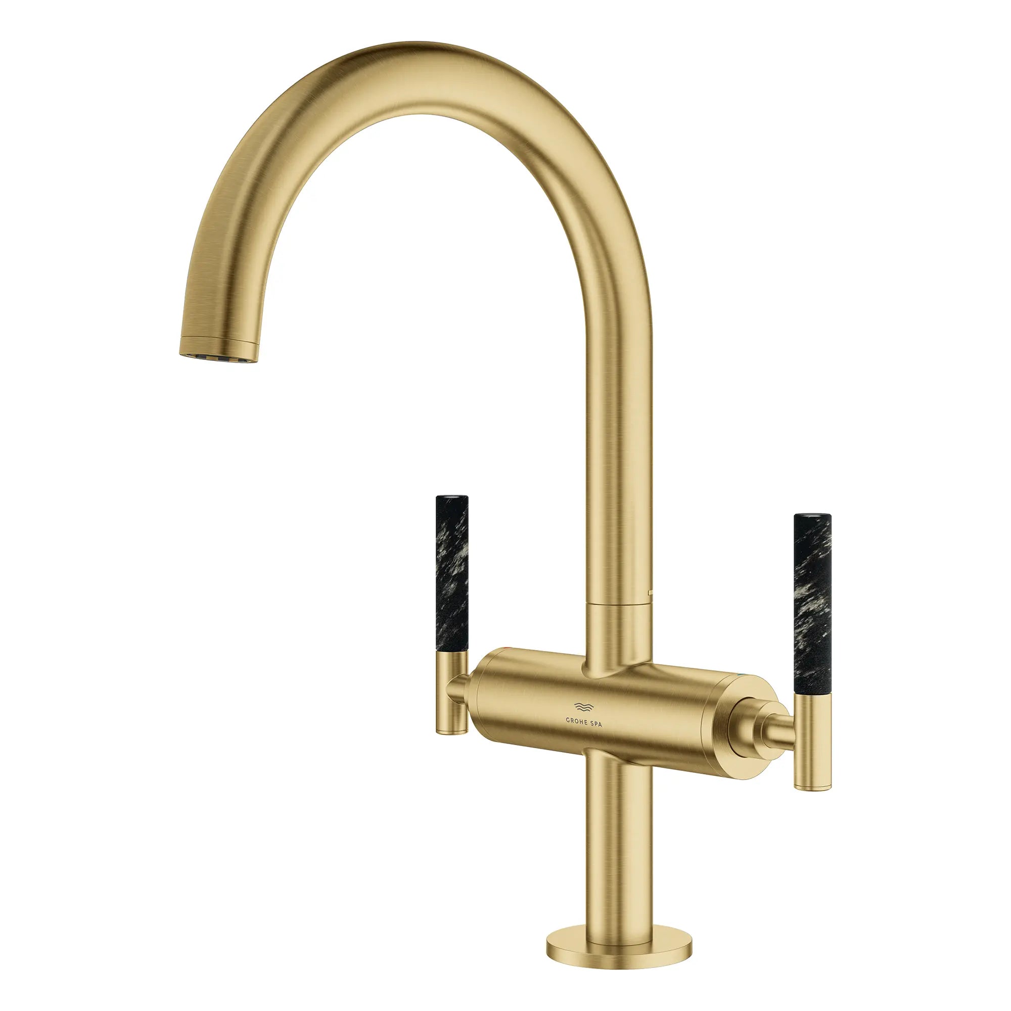 Atrio Single Hole Two-Handle L-Size Bathroom Faucet without Handles, 1.2 GPM (4.5 L/min) // BRUSHED COOL SUNRISE // 269227_Atrio_PC_SiloLeft_21146GN00_48459GN0_August2025_0_CDNwebp.webp