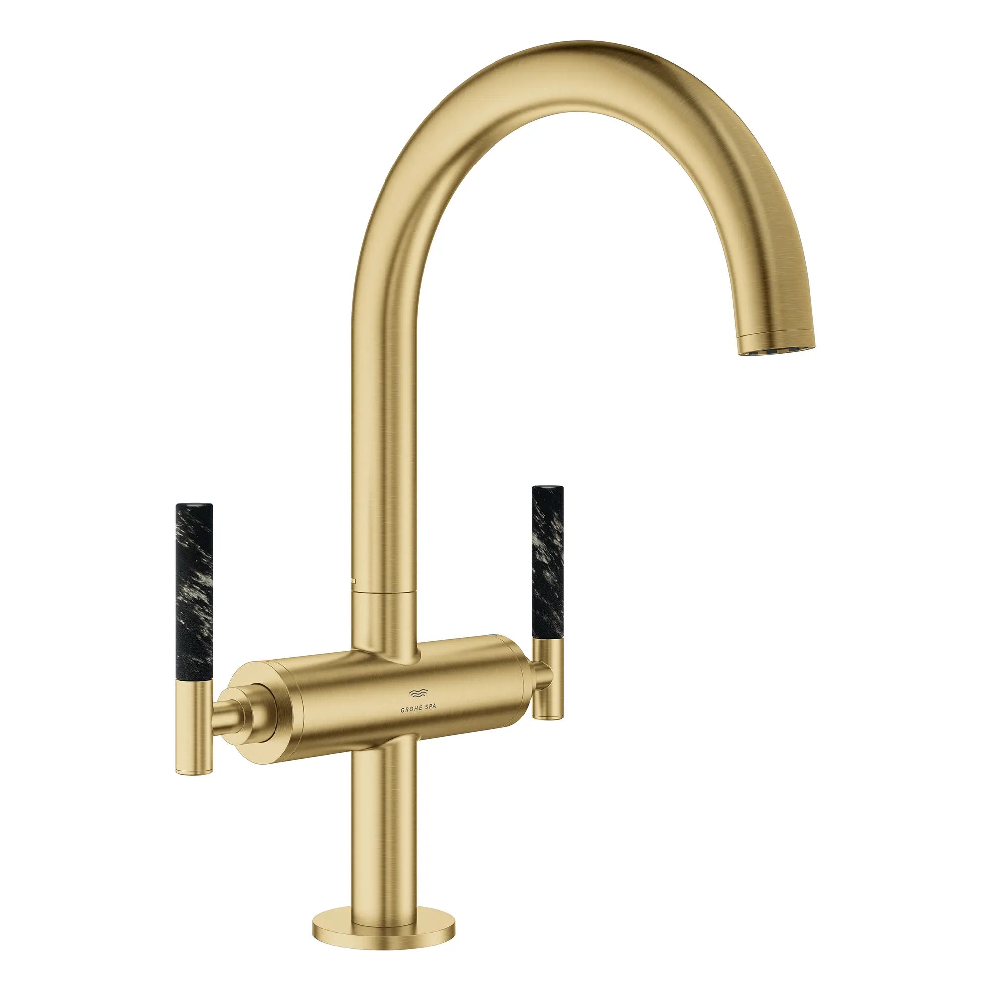 Atrio Single Hole Two-Handle L-Size Bathroom Faucet without Handles, 1.2 GPM (4.5 L/min) // BRUSHED COOL SUNRISE // 269228_Atrio_PC_SiloRight_21146GN00_48459GN0_August2025_0_CDNwebp.webp