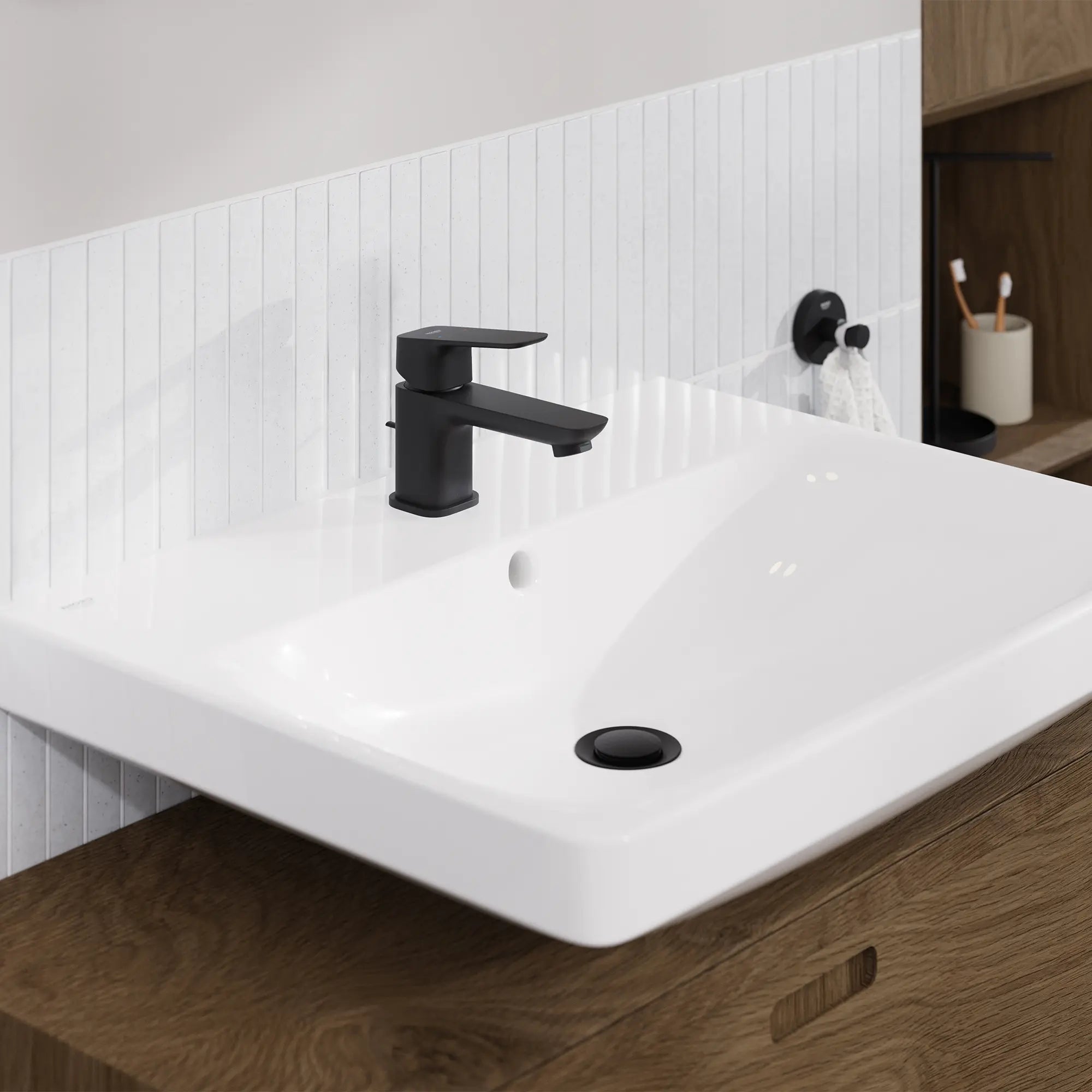 Cubeo Single Hole Single Handle XS-Size Bathroom Faucet, 1.2 gpm (4.5L/min) // MATTE BLACK // 270988_Cubeo_EnvironmentCloseUp_1018972430_0005_JANUARY2025_0_CDNwebp.webp