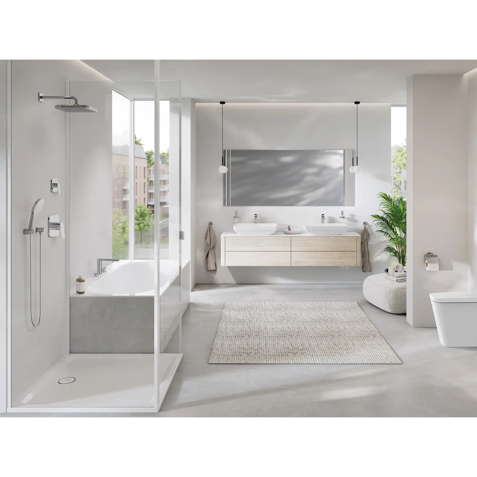 Cubeo 3-Hole 2-Handle Deck Mount Tub Filler // GROHE STARLIGHT CHROME // 270989_Cubeo_EnvironmentFull_1019290000_0001_September2025_0_CDNwebp.webp