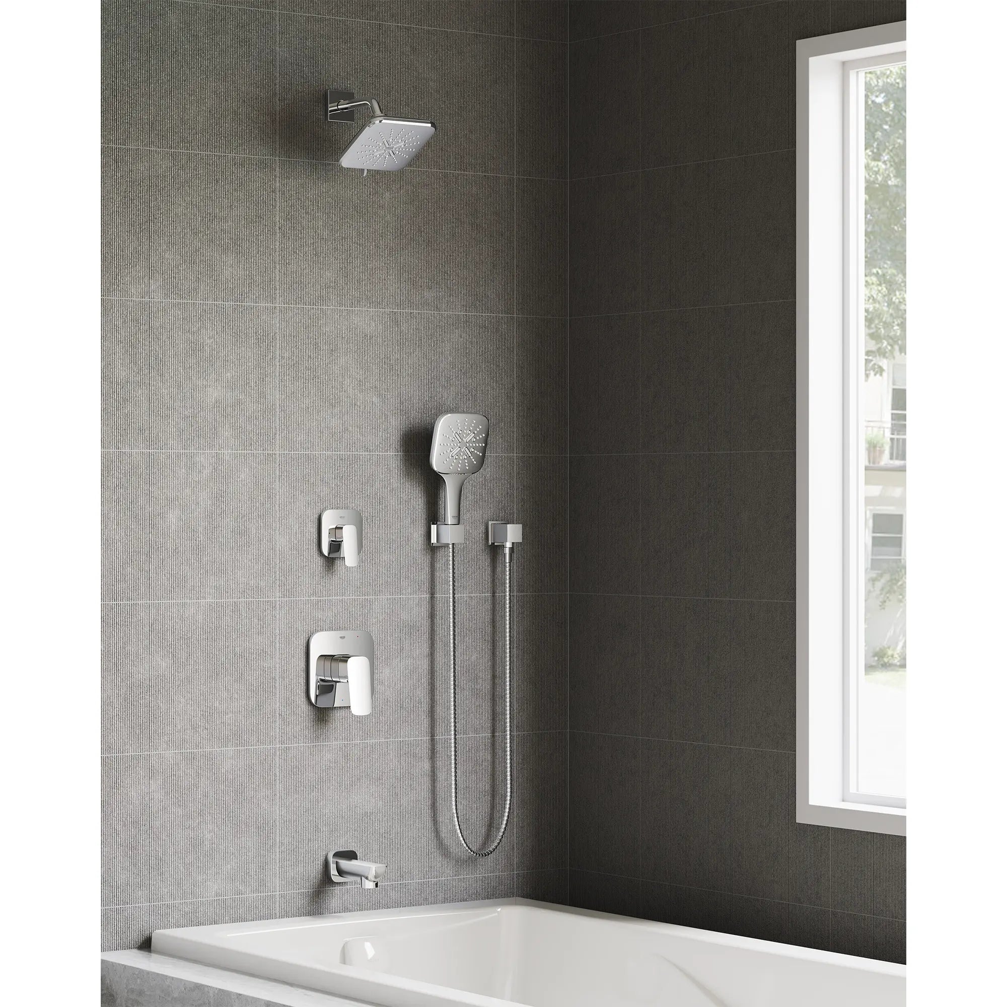 Hand Shower - 3 Sprays, 1.75 GPM (6.6 L/min) // GROHE STARLIGHT CHROME // 271056_Cubeo_EnvironmentCloseUp_1019280000_1019300000_270740000_266350000_284170000_267970000_265520000_1019260000_0001_AUGUST2024_0_CDNwebp.webp