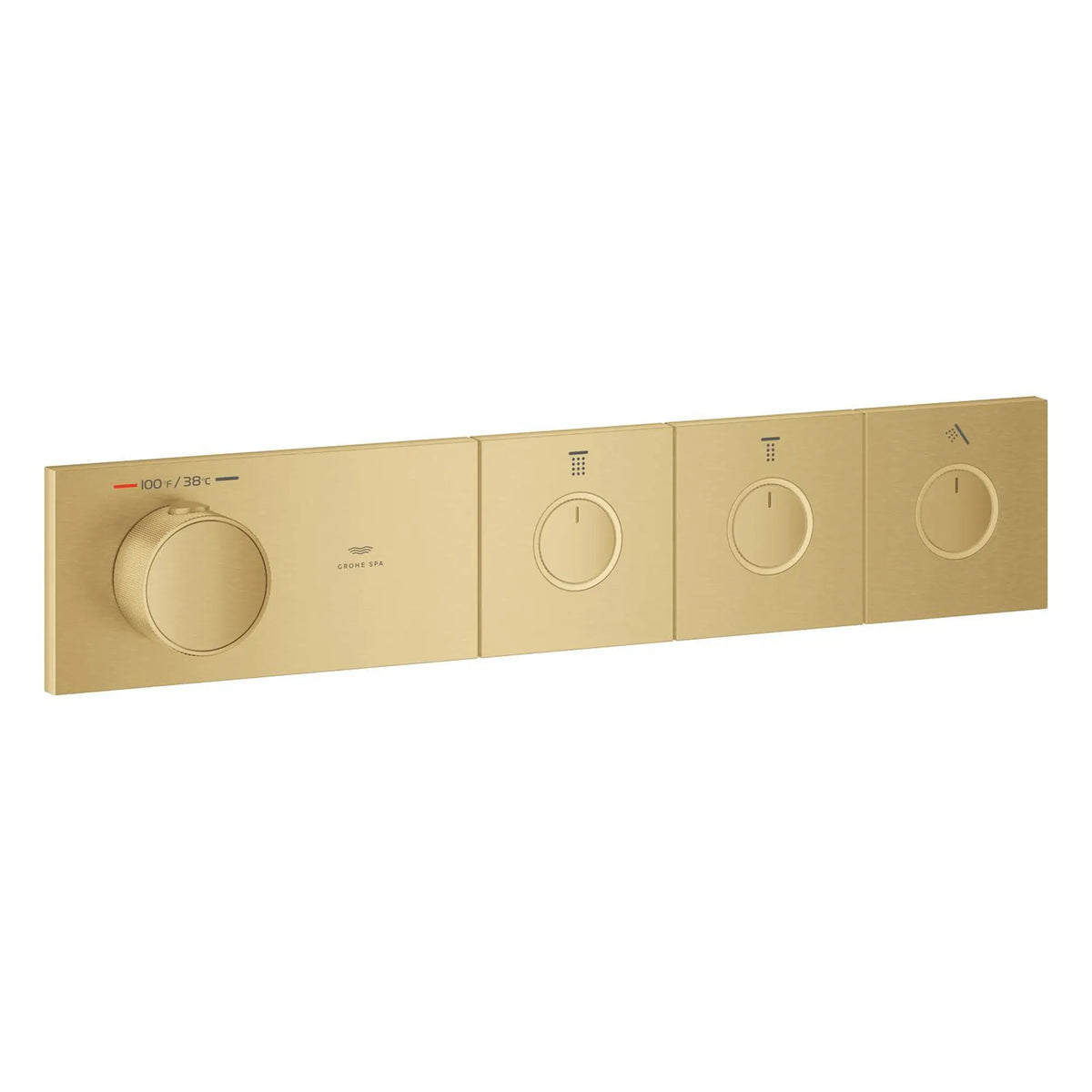 Grohtherm Aqua Tiles 3 Outlet Thermostatic Trim // BRUSHED COOL SUNRISE // 274304_AquaTile_SiloRight_107176GN00_Oct2026_1_CDNwebp.webp