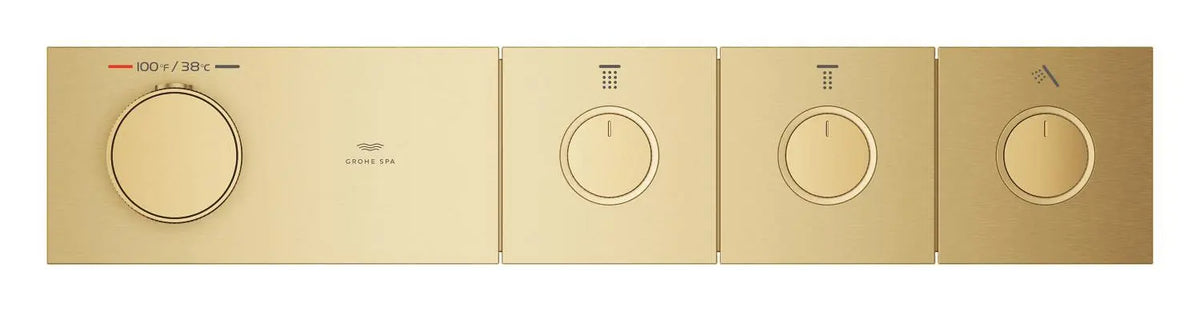 Grohtherm Aqua Tiles 3 Outlet Thermostatic Trim // BRUSHED COOL SUNRISE // 274353_AquaTile_SiloFront_107176GN00_Oct2026_0_CDNwebp.webp