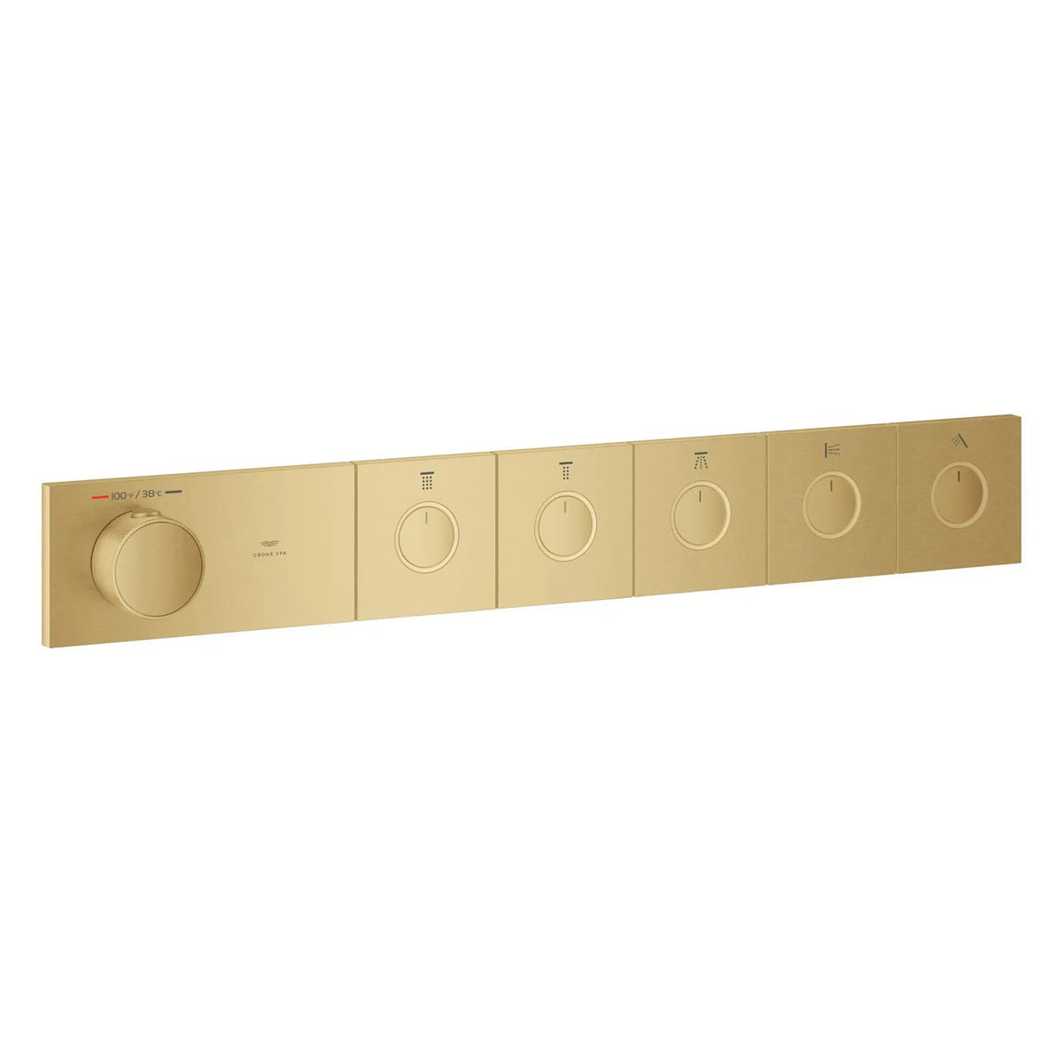 Grohtherm Aqua Tiles 5 Outlet Thermostatic Trim // BRUSHED COOL SUNRISE // 274467_AquaTile_SiloRight_107178GN00_0001_Oct2026_1_CDNwebp.webp