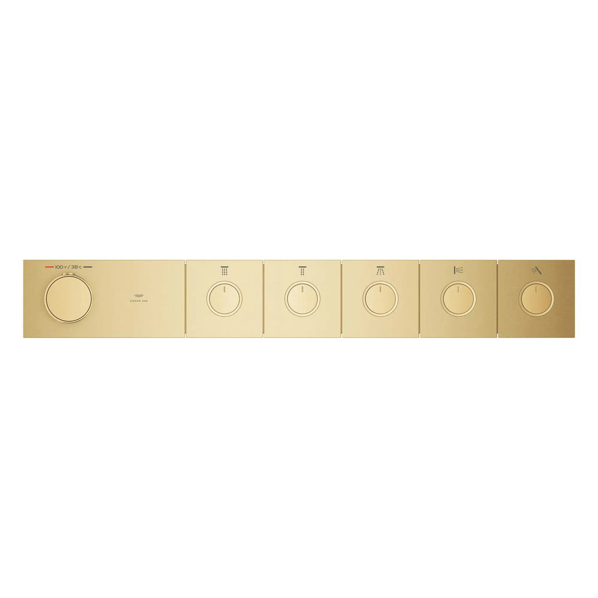 Grohtherm Aqua Tiles 5 Outlet Thermostatic Trim // BRUSHED COOL SUNRISE // 274521_AquaTile_SiloFront_107178GN00_0001_Oct2026_1_CDNwebp.webp