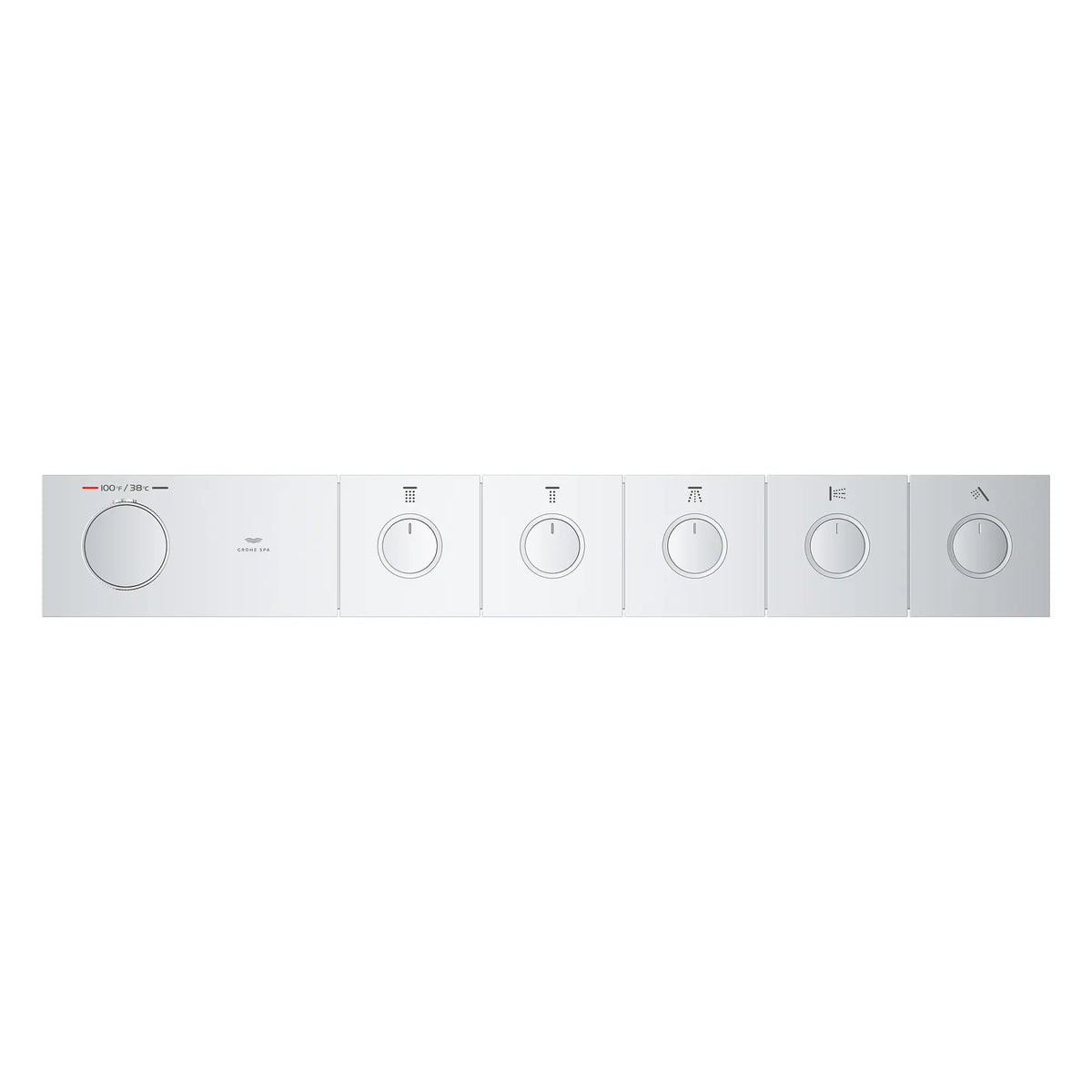 Grohtherm Aqua Tiles 5 Outlet Thermostatic Trim // GROHE STARLIGHT CHROME // 276043_Aqua_Tile_Silo-SpecSheet_1071780000_0001_October2025_0_CDNwebp.webp
