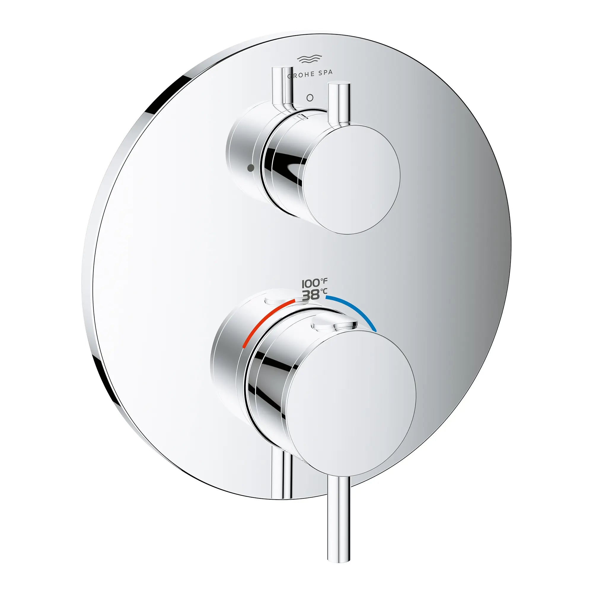 Dual Function 2-Handle Thermostatic Valve Trim // GROHE STARLIGHT CHROME // 276122_Atrio_Silo-Specsheet_24361000_0001_Feb2023_0_CDNwebp.webp