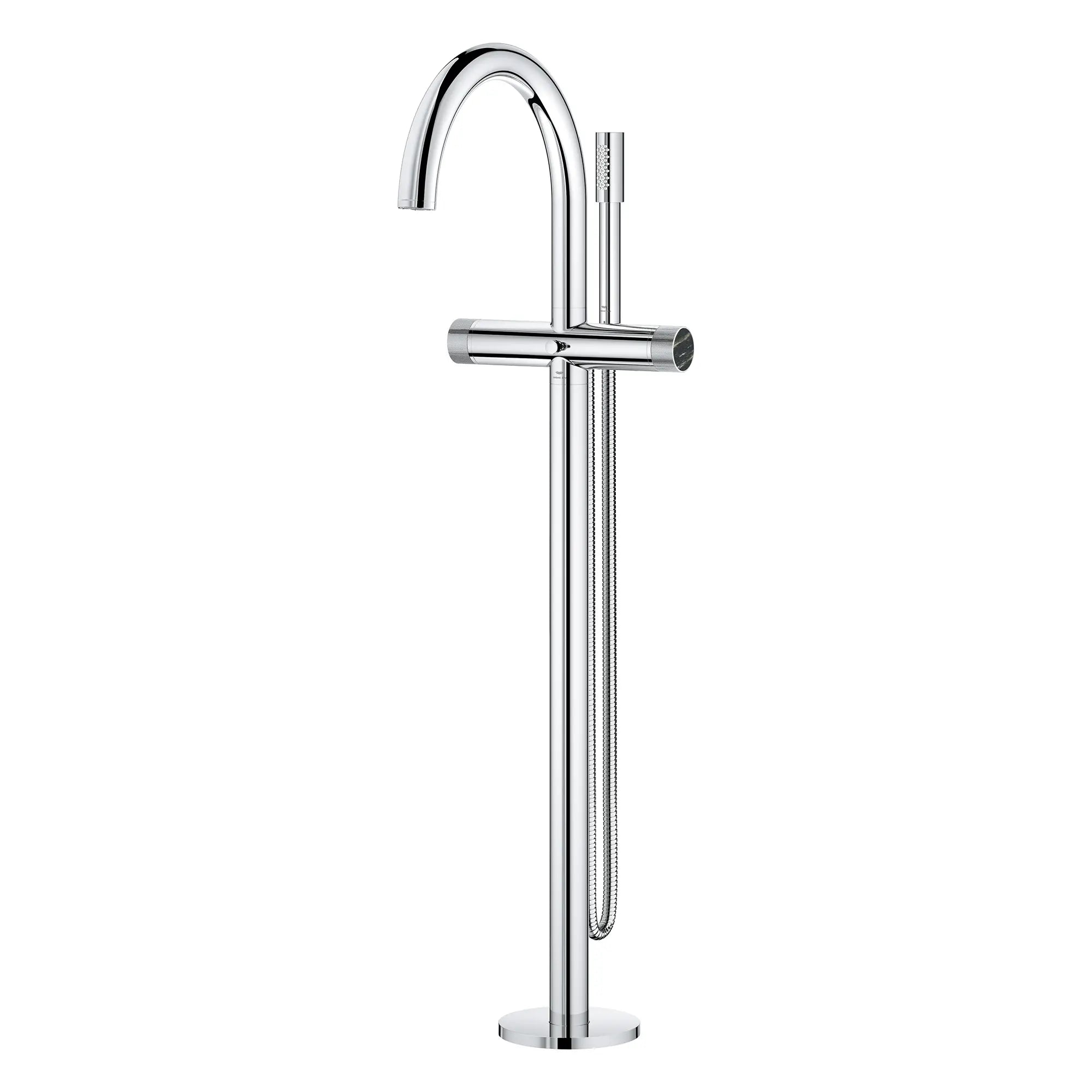 Atrio Private Collection 2-Handle Free Standing Tub Filler with Knob Handles, with 1.75 GPM Hand Shower // GROHE STARLIGHT CHROME // 277475_Atrio_PC_SiloLeft_1057720000_46461000_0001_July2025_0_CDNwebp.webp