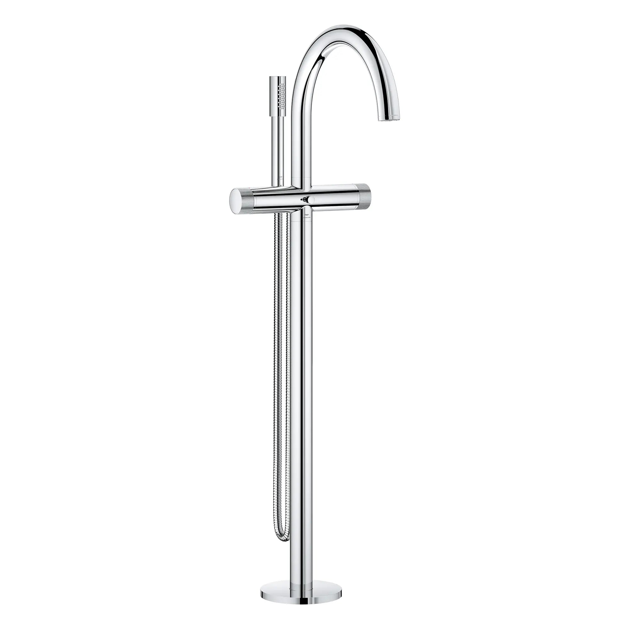 Atrio Private Collection 2-Handle Free Standing Tub Filler with Knob Handles, with 1.75 GPM Hand Shower // GROHE STARLIGHT CHROME // 277495_Atrio_PC_SiloRight_1057720000_0001_July2025_0_CDNwebp.webp