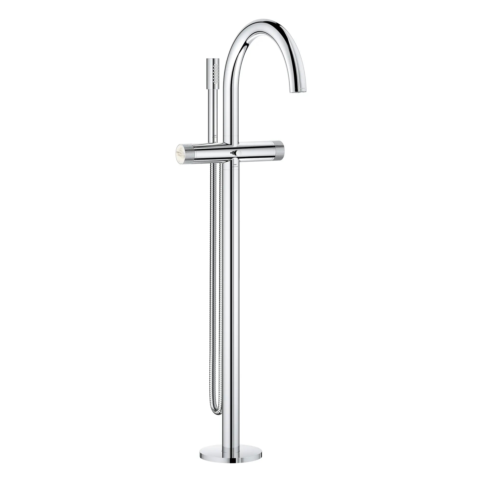 Atrio Private Collection 2-Handle Free Standing Tub Filler with Knob Handles, with 1.75 GPM Hand Shower // GROHE STARLIGHT CHROME // 277501_Atrio_PC_SiloRight_1057720000_48460000_0001_July2025_0_CDNwebp.webp
