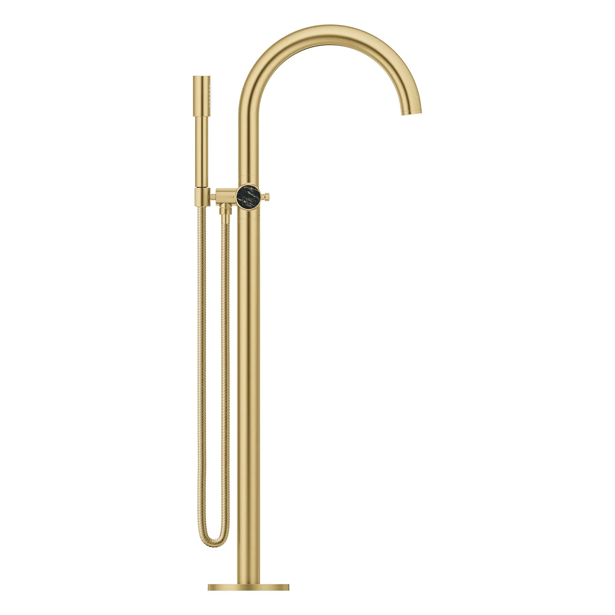 Atrio Private Collection 2-Handle Free Standing Tub Filler with Knob Handles, with 1.75 GPM Hand Shower // BRUSHED COOL SUNRISE // 277515_Atrio_PC_SiloSide_105772GN0_46461000_0001_July2025_0_CDNwebp.webp