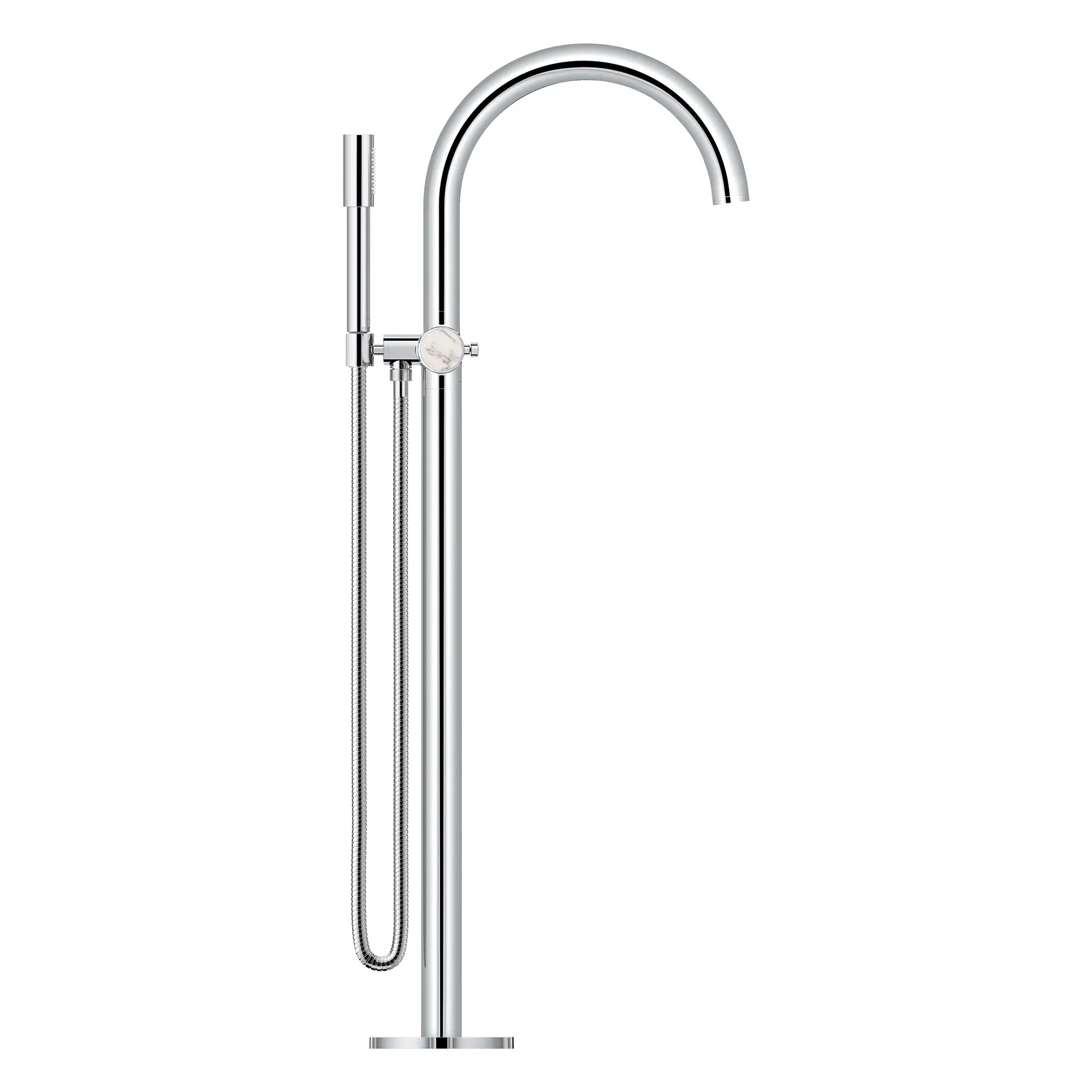 Atrio Private Collection 2-Handle Free Standing Tub Filler with Knob Handles, with 1.75 GPM Hand Shower // GROHE STARLIGHT CHROME // 277522_Atrio_PC_SiloSide_1057720000_48460000_0001_July2025_0_CDNwebp.webp