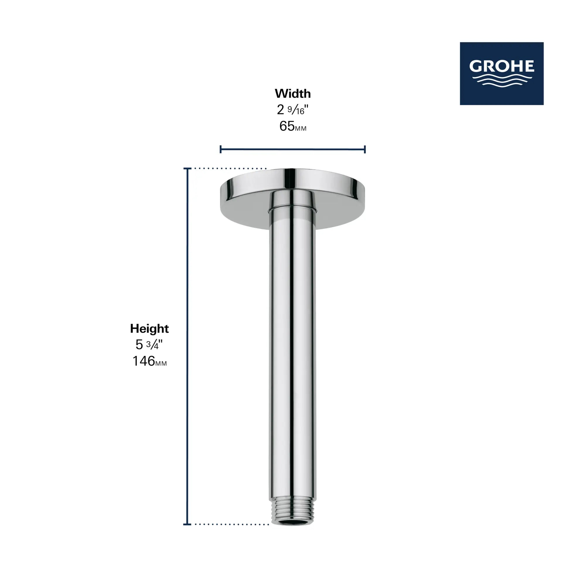 6" Ceiling Shower Arm // GROHE STARLIGHT CHROME // 278633_Rainshower_Infographic_272170000_0001_NOV2025_1_CDNwebp.webp