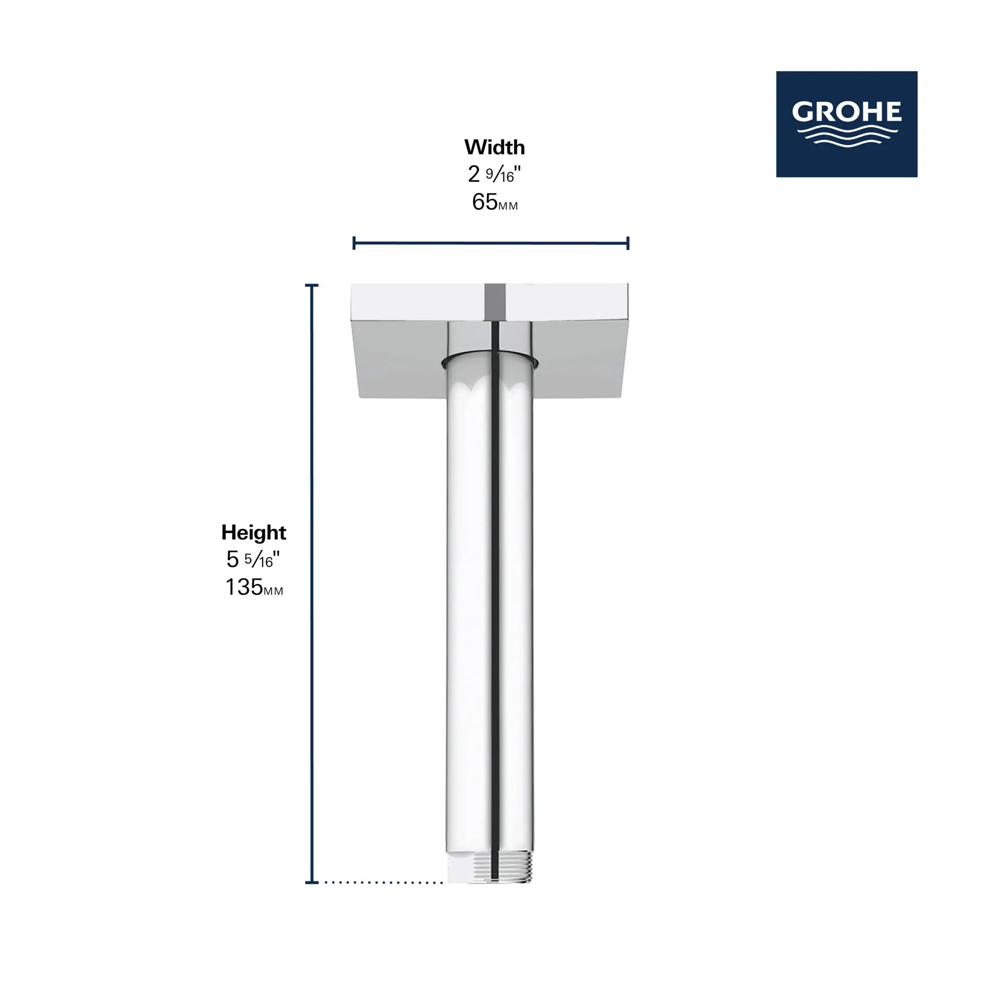 6" Ceiling Shower Arm With Square Flange // GROHE STARLIGHT CHROME // 278634_Rainshower_Infographic_2748600_0001_NOV2025_1_CDNwebp.webp
