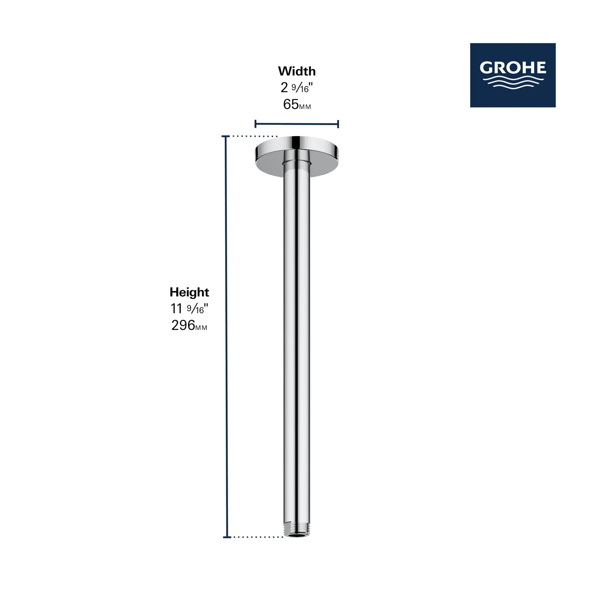 Rainshower 12? Ceiling Shower Arm // GROHE STARLIGHT CHROME // 278640_Rainshower_Infographic_2849200_0001_NOV2025_1_CDNwebp.webp