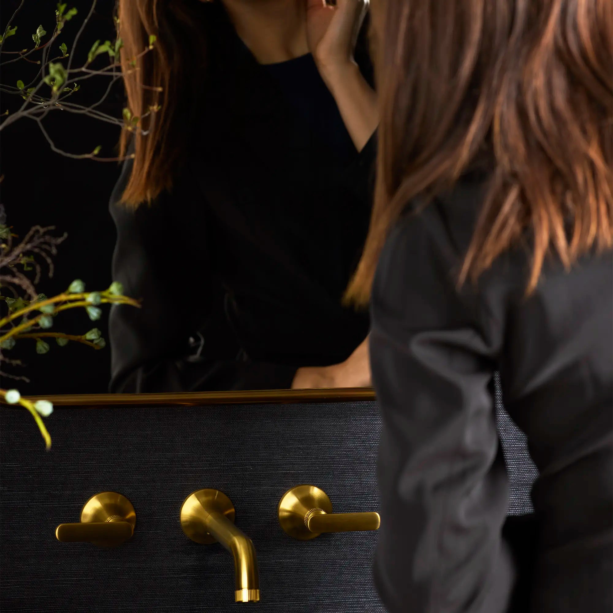 Listra Wall Mount Widespread Bathroom Faucet, 1.2gpm (4.5L/min) // BRUSHED COOL SUNRISE // 278849_Listra_Lifestyle_106216GN00_106257GN00_0002_November2025_0_CDNwebp.webp