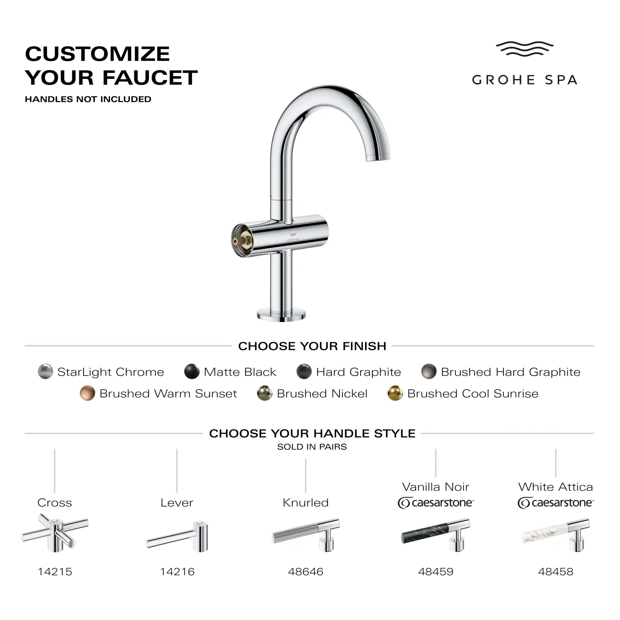 Atrio Single Hole Two-Handle M-Size Bathroom Faucet without Handles, 1.2 GPM (4.5 L/min) // GROHE STARLIGHT CHROME // 281290_AtrioPC_Infographic_21148_0001_FEB2026_1_CDNwebp.webp