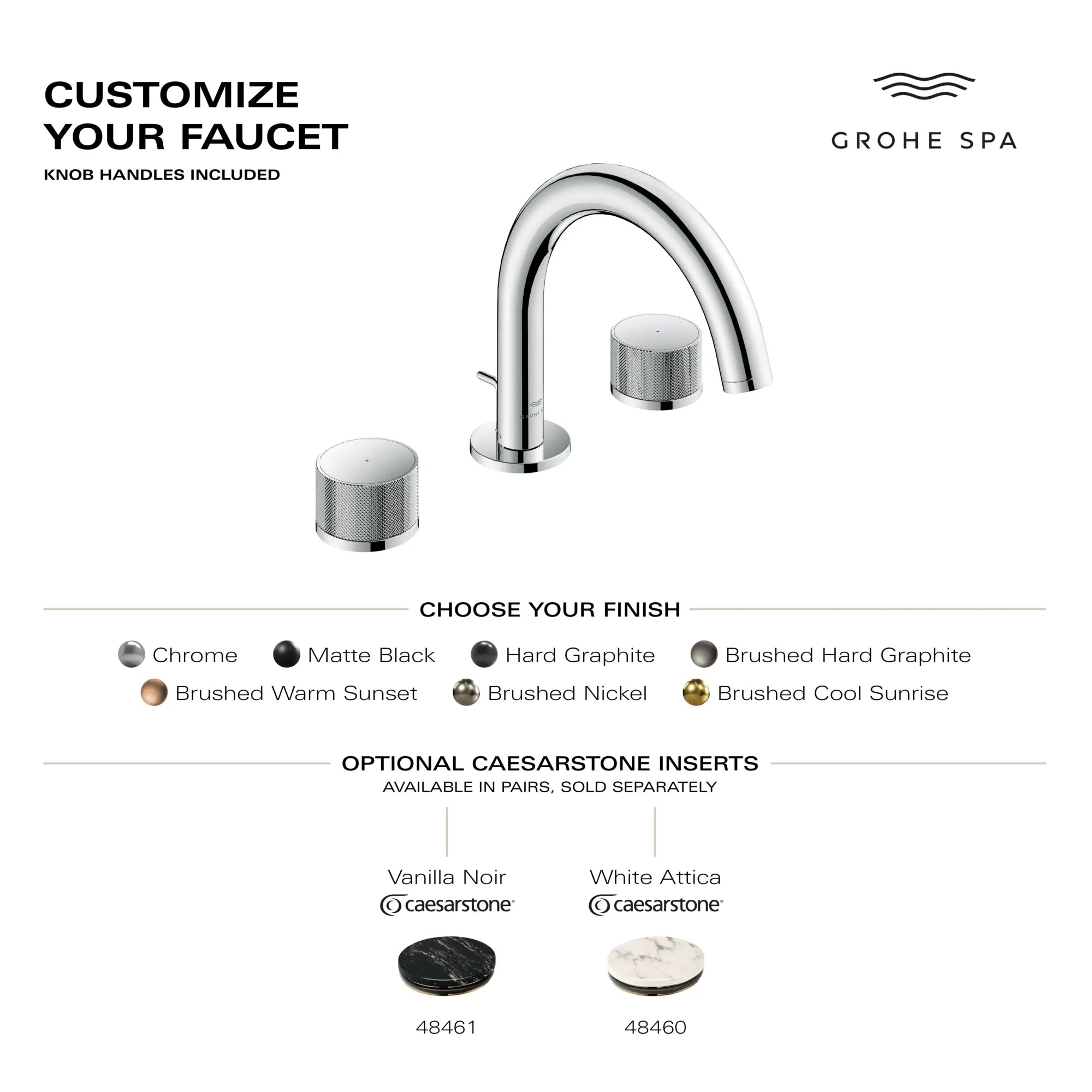 Atrio Private Collection 8-inch Widespread 2-Handle S-Size Bathroom Faucet, 1.2 GPM (4.5 L/min) // GROHE STARLIGHT CHROME // 281292_AtrioPC_Infographic_105338_0001_FEB2026_3_CDNwebp.webp