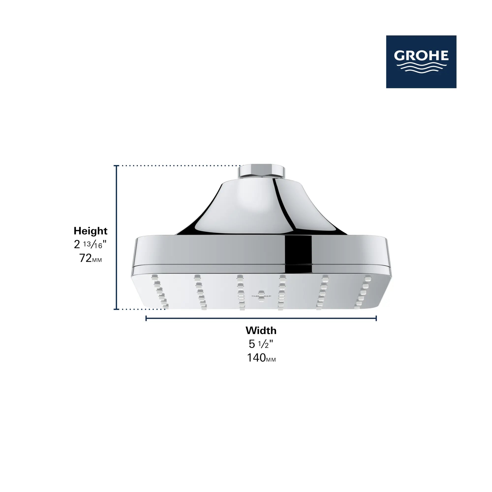 Euphoria 140 with AquaBooster Square Single Spray Shower Head 1.75 GPM (6.6L/min) // GROHE STARLIGHT CHROME // 281316_AquaBooster_Infographic_111718_0001_FEB2026_1_CDNwebp.webp