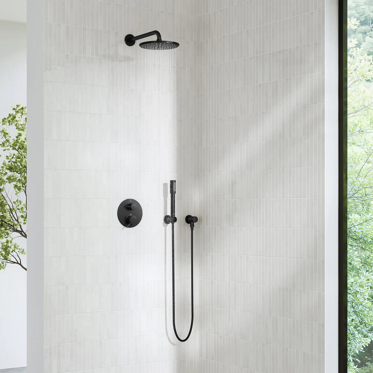 Rainshower Cosmopolitan 210 Shower Head, 8" - 1 Spray, 1.75 GPM (6.6L/min) // MATTE BLACK // 281326_Rainshower_EnvironmentCloseUp_1120942430_285772430_243612430_26862430_269952430_270742430_266352430_0002_NOVEMBER2025_1_CDNwebp_19f6c541-bc56-422e-b39b-96fd6bbb4d6e.webp