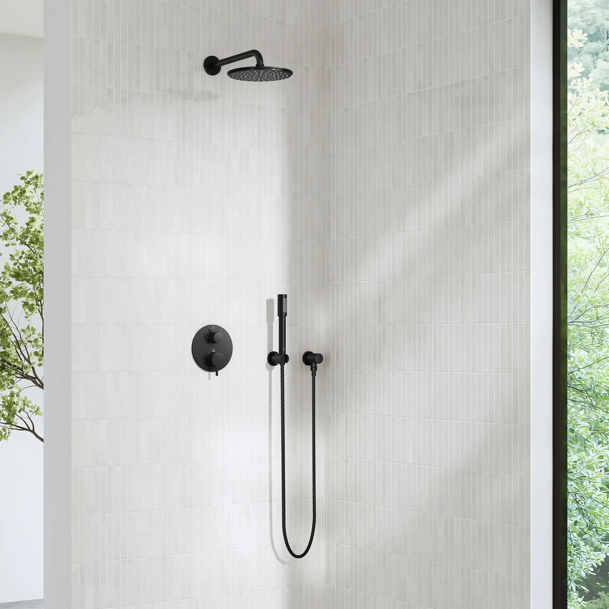 Rainshower Cosmopolitan 210 Shower Head, 8" - 1 Spray, 1.75 GPM (6.6L/min) // MATTE BLACK // 281330_Rainshower_EnvironmentCloseUp_1120942430_285772430_243612430_26862430_269952430_270742430_266352430_0001_NOVEMBER2025_1_CDNwebp_0c55f7a3-a14b-4b32-8f23-069c37d76fa7.webp