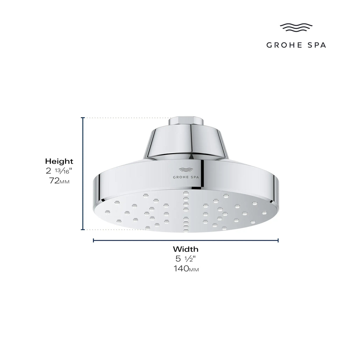Rainshower Aqua 140 Single Spray 5 1/2" Showerhead with AquaBooster 2.5 GPM (9.5 L/min) // GROHE STARLIGHT CHROME // 281419_AquaBooster_Infographic_111518_111519_0001_JAN2026_0_CDNwebp.webp