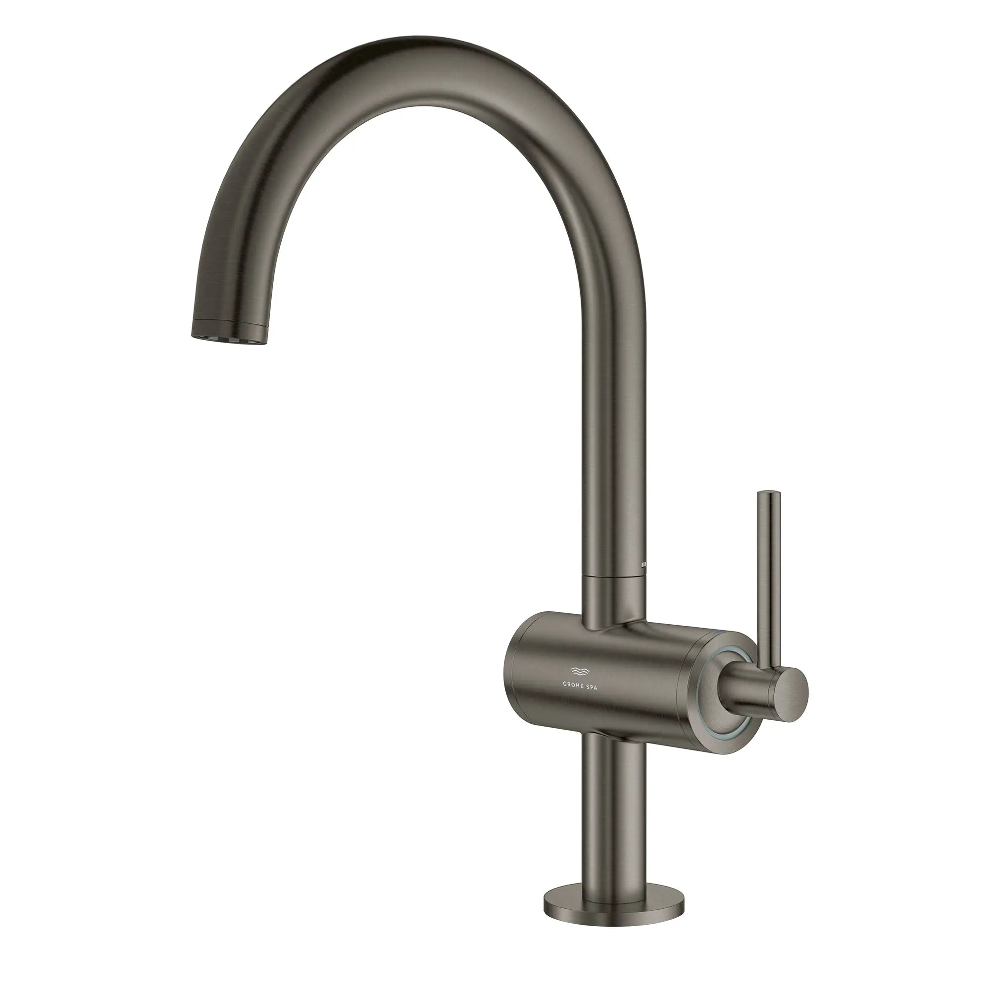 Atrio Single Hole Single-Handle L-Size Bathroom Faucet, 1.2 GPM (4.5 L/min) // BRUSHED HARD GRAPHITE // 281614_Atrio_SiloLeft_24350AL0_0001_Feb2026_0_CDNwebp.webp