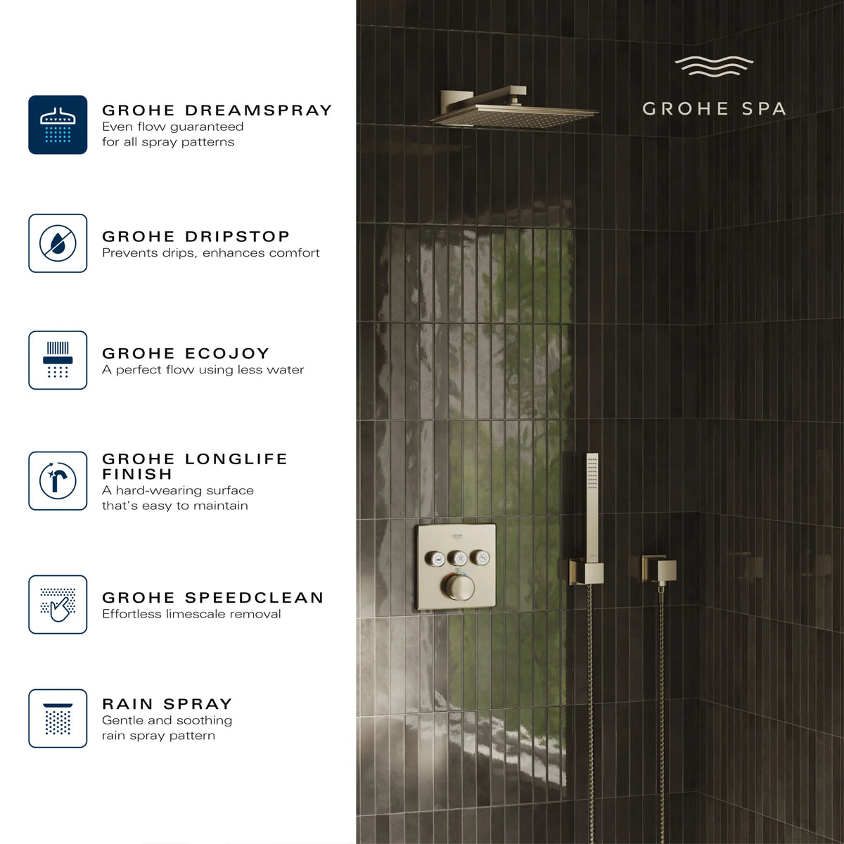 Rainshower Allure 230 Shower Head, 9" - 1 Spray, 2.5 GPM (9.5 L/min) // BRUSHED NICKEL INFINITYFINISH // 281736_Rainshower_Infographic_26868_26877_0001_FEB2026_0_CDNwebp_8d23e20c-e1e8-461a-b13b-71fb21afc4c7.webp