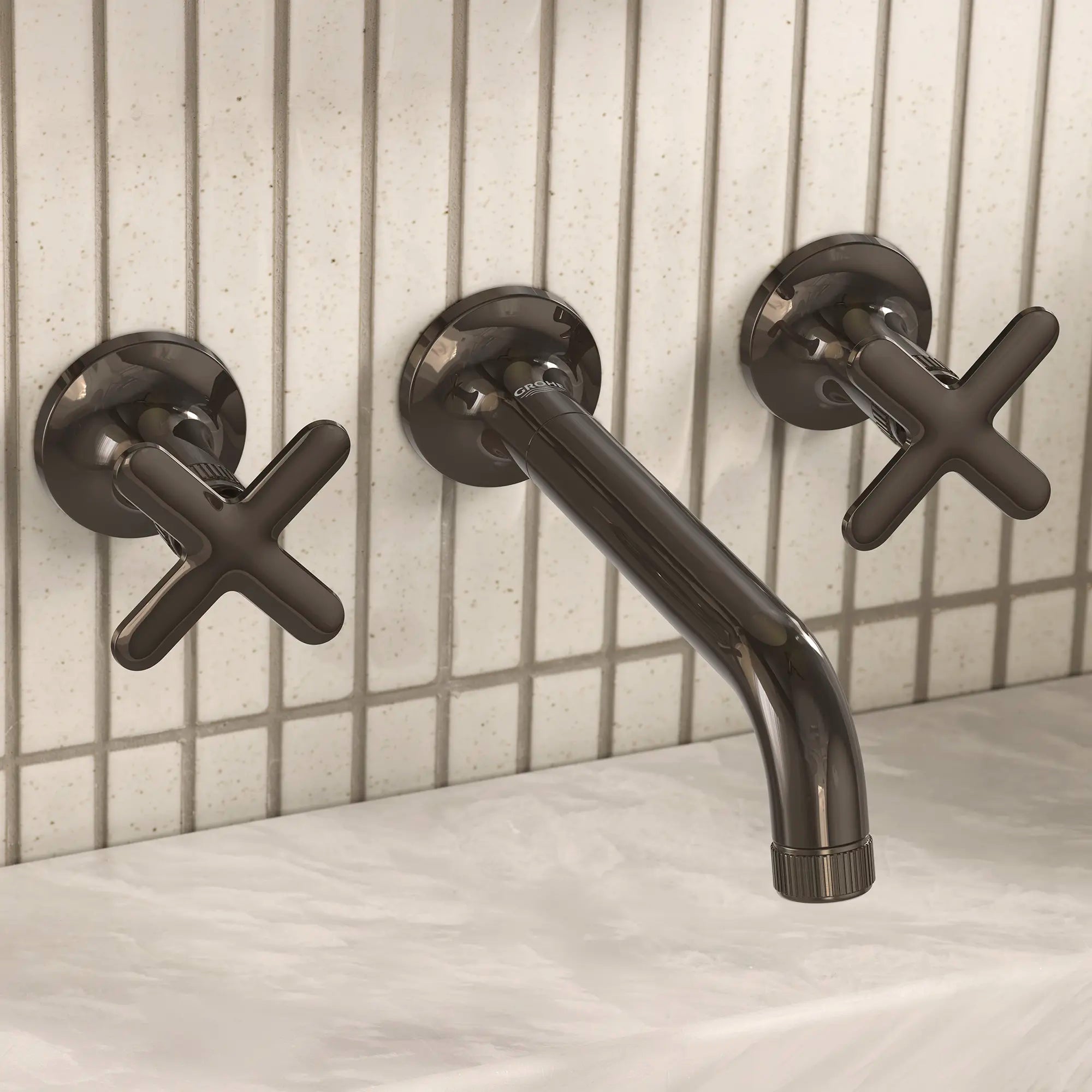Listra Cross Handles for Bathroom Sink Faucet (Pair) // HARD GRAPHITE // 282549_Listra_EnvironmentCloseUp_106216A000_106238A000_0003_JANUARY2026_1_CDNwebp.webp