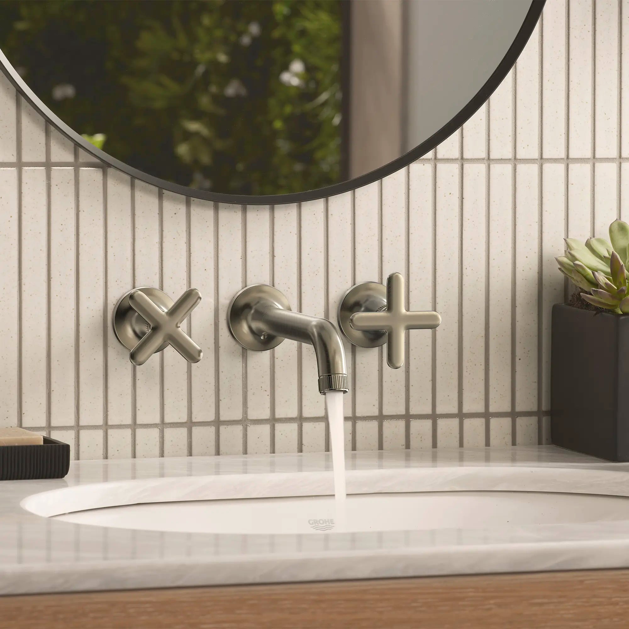 Listra Cross Handles for Bathroom Sink Faucet (Pair) // BRUSHED NICKEL INFINITYFINISH // 282554_Listra_EnvironmentCloseUp_106216EN00_106238EN00_0002_JANUARY2026_1_CDNwebp.webp