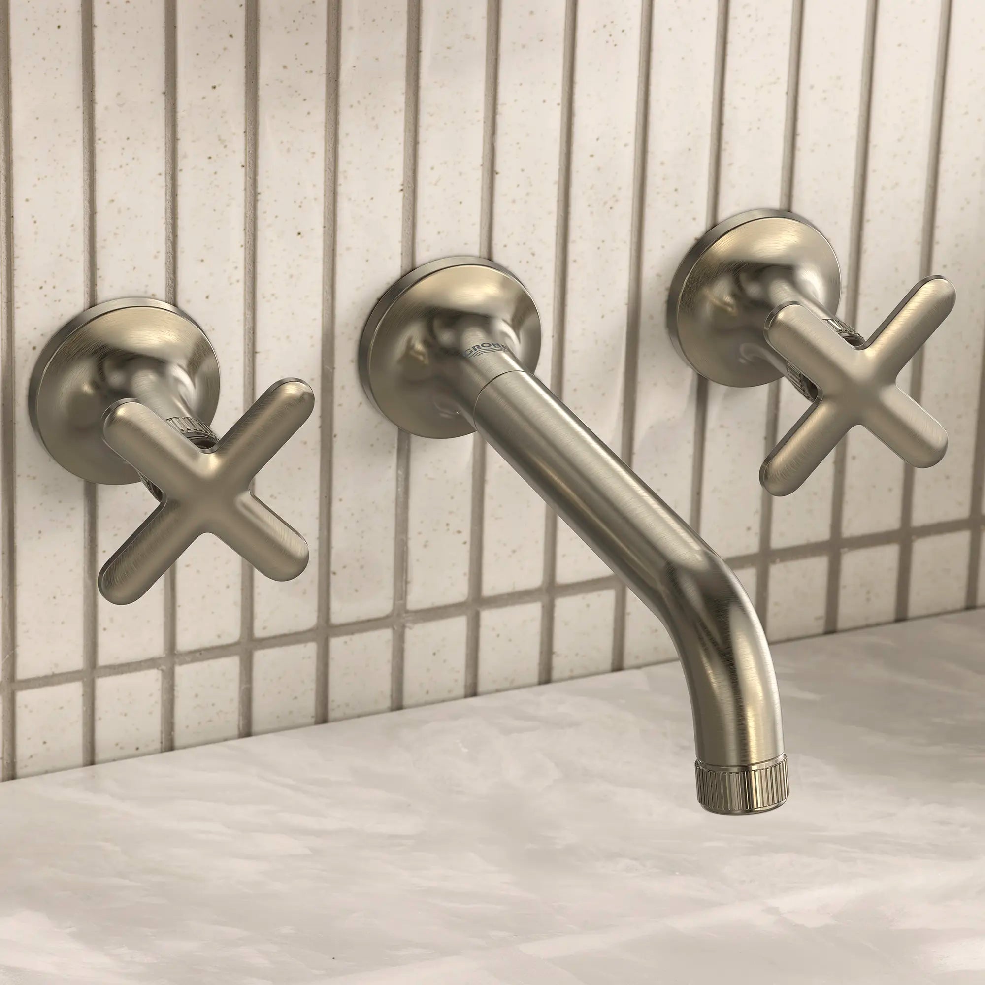Listra Cross Handles for Bathroom Sink Faucet (Pair) // BRUSHED NICKEL INFINITYFINISH // 282555_Listra_EnvironmentCloseUp_106216EN00_106238EN00_0003_JANUARY2026_1_CDNwebp.webp