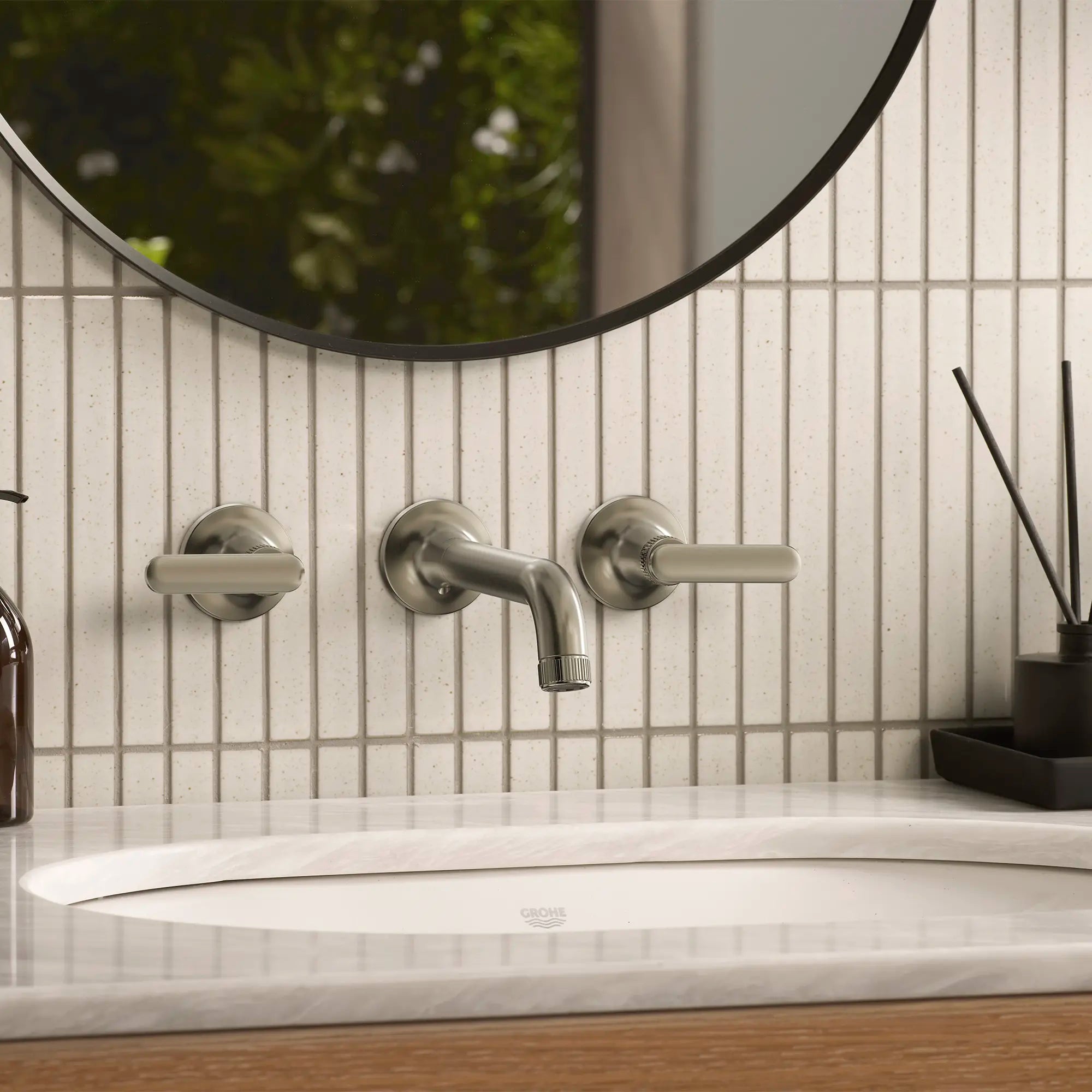 Listra Lever Handles for Bathroom Sink Faucet (Pair) // BRUSHED NICKEL INFINITYFINISH // 282556_Listra_EnvironmentCloseUp_106216EN00_106257EN00_0001_JANUARY2026_1_CDNwebp.webp