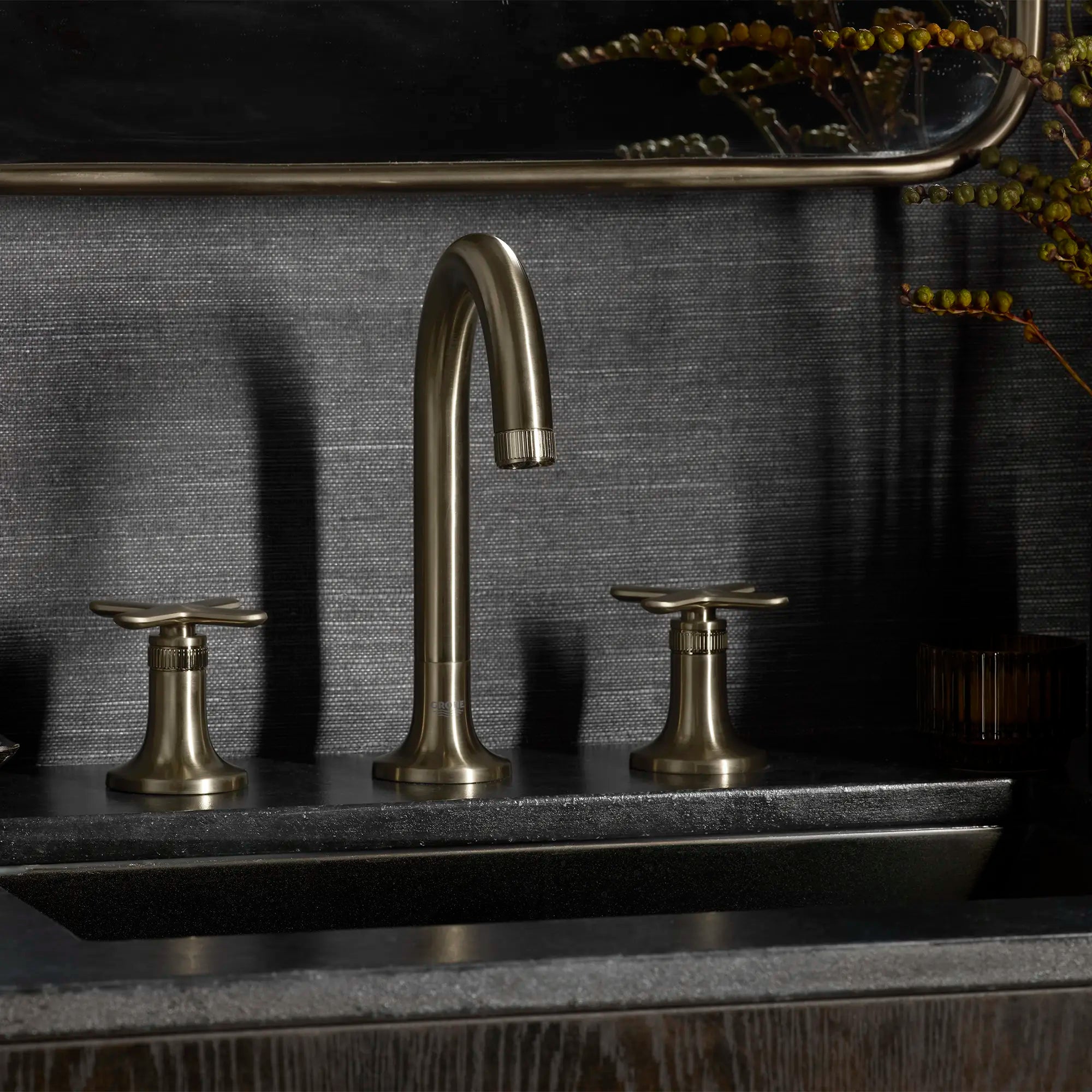 Listra Cross Handles for Bathroom Sink Faucet (Pair) // BRUSHED NICKEL INFINITYFINISH // 282574_Listra_EnvironmentCloseUp_106261EN00_106238EN00_0001_JANUARY2026_1_CDNwebp.webp