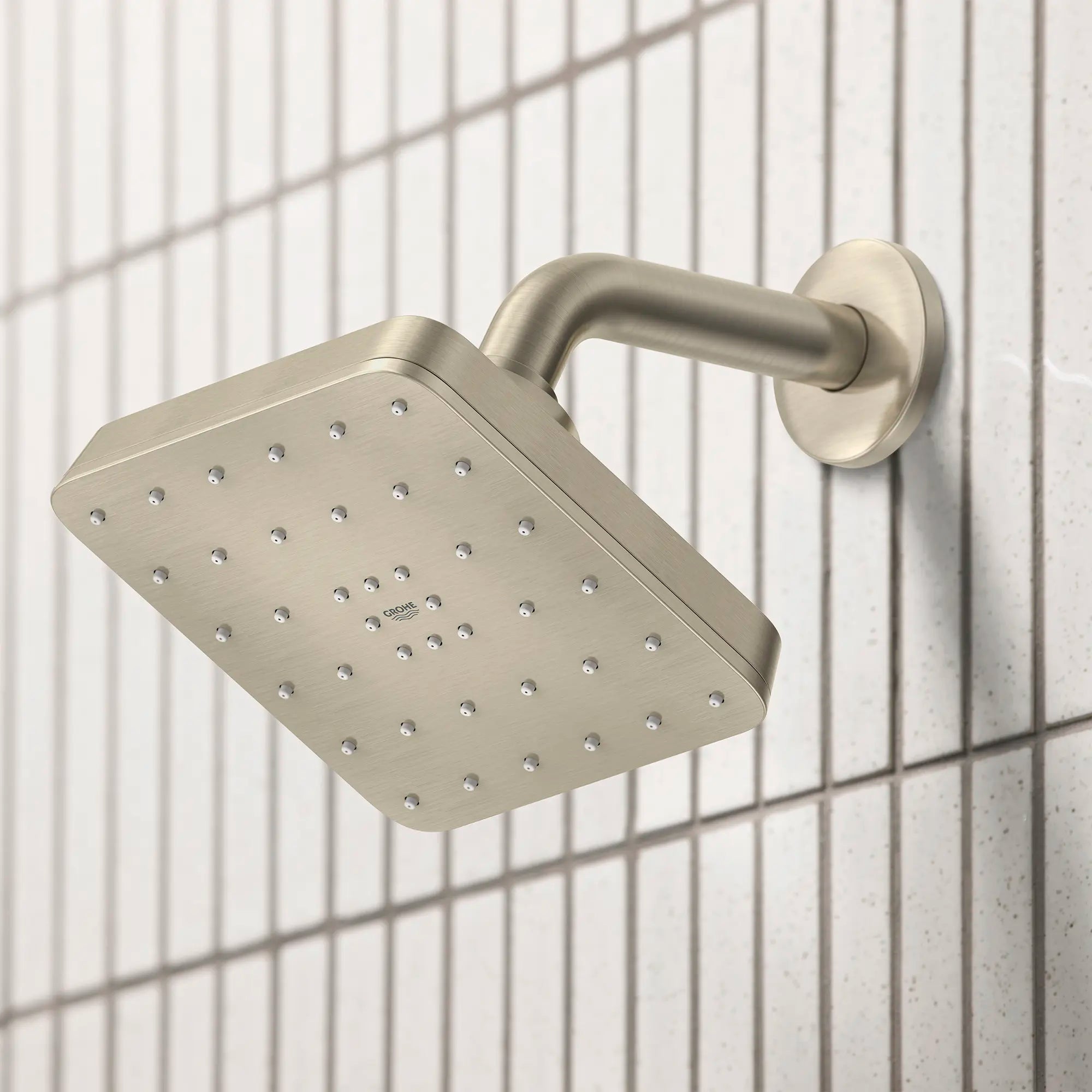 Euphoria 140 with AquaBooster Square Single Spray Shower Head 1.75 GPM (6.6L/min) // BRUSHED NICKEL INFINITYFINISH // 282686_Aqua_Booster_EnvironmentCloseUp_111718EN00_0001_MARCH2026_1_CDNwebp.webp